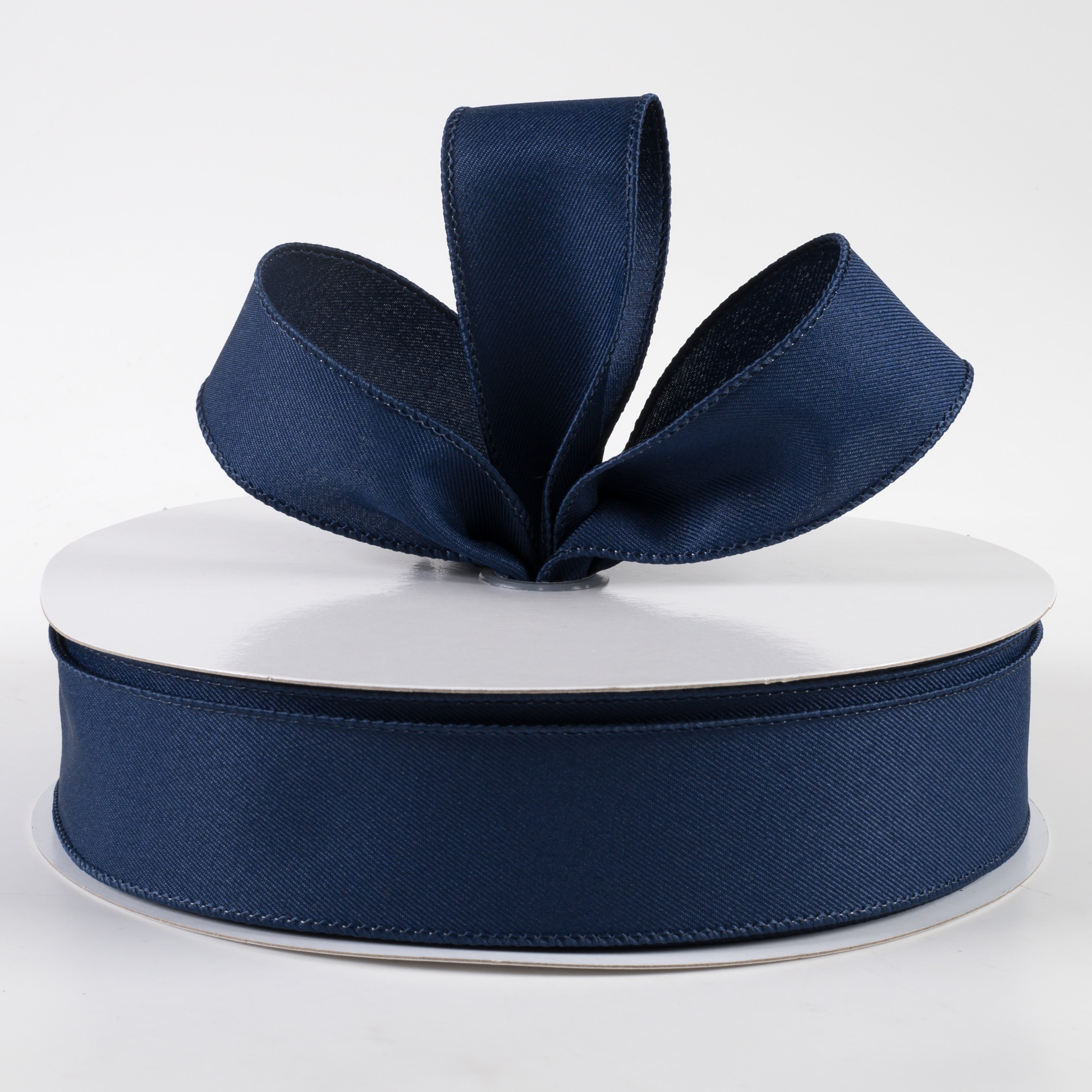 1.5" Diagonal Weave Fabric Ribbon: Navy Blue (50 Yards)