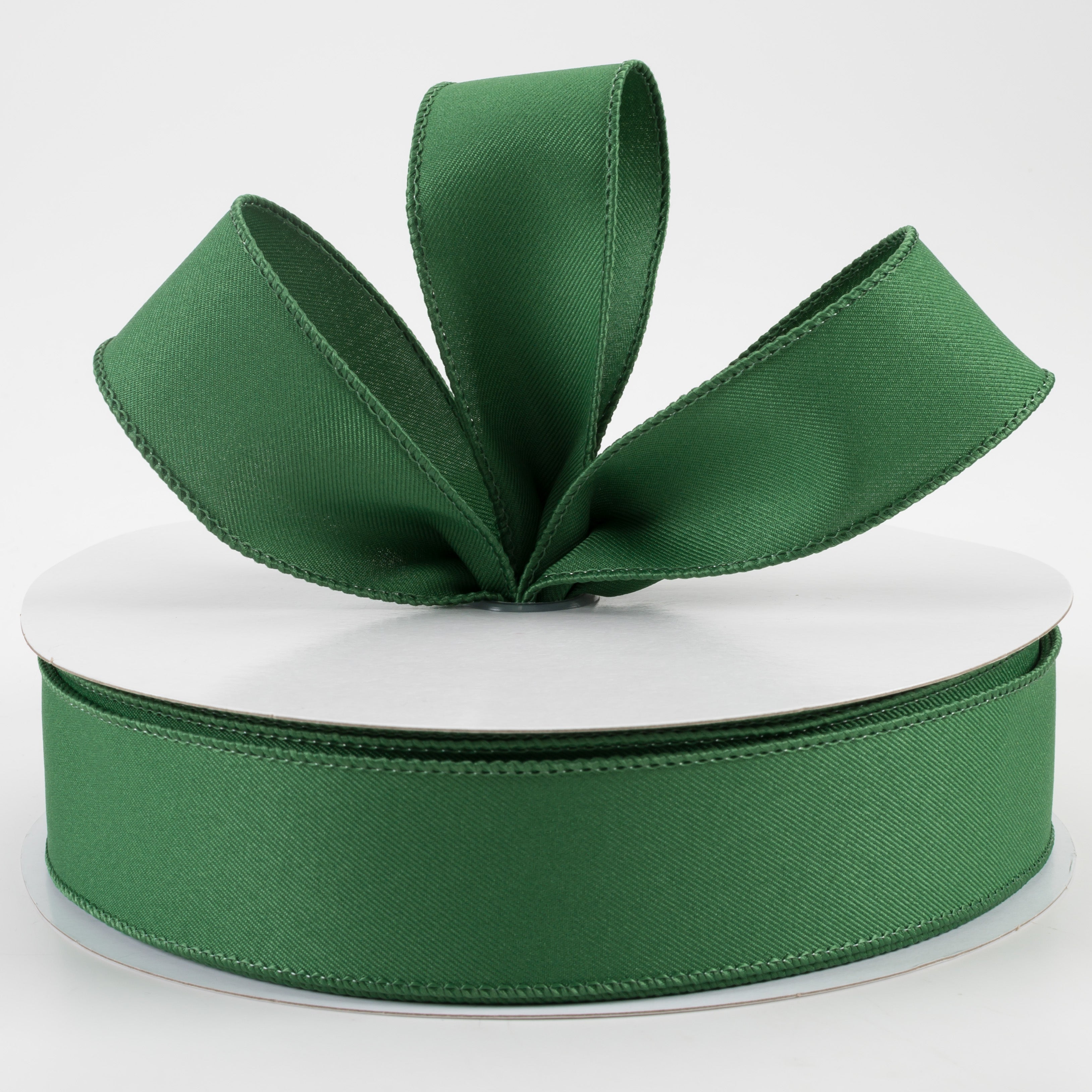 1.5" Diagonal Weave Fabric Ribbon: Emerald Green (50 Yards)