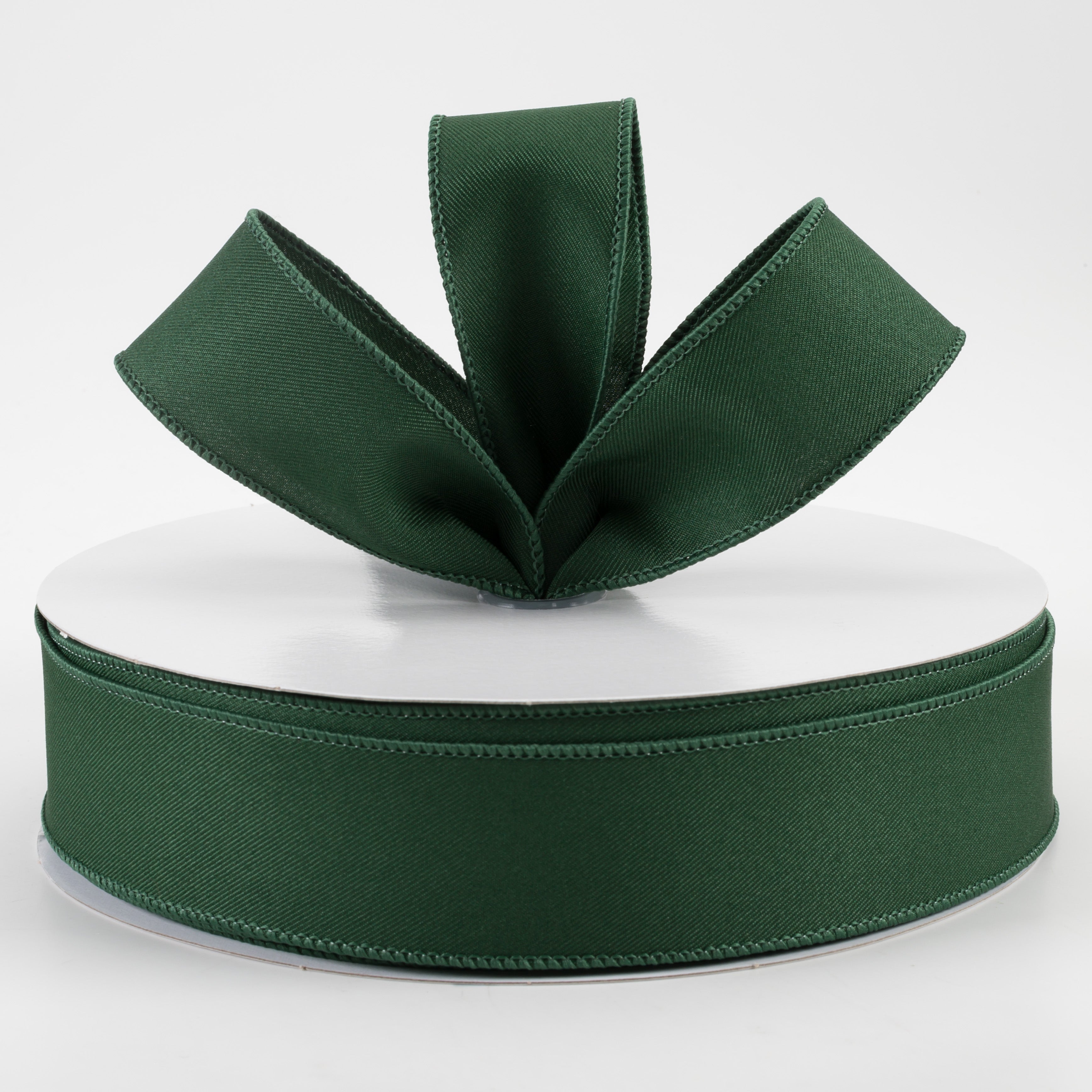 1.5" Diagonal Weave Fabric Ribbon: Hunter Green (50 Yards)