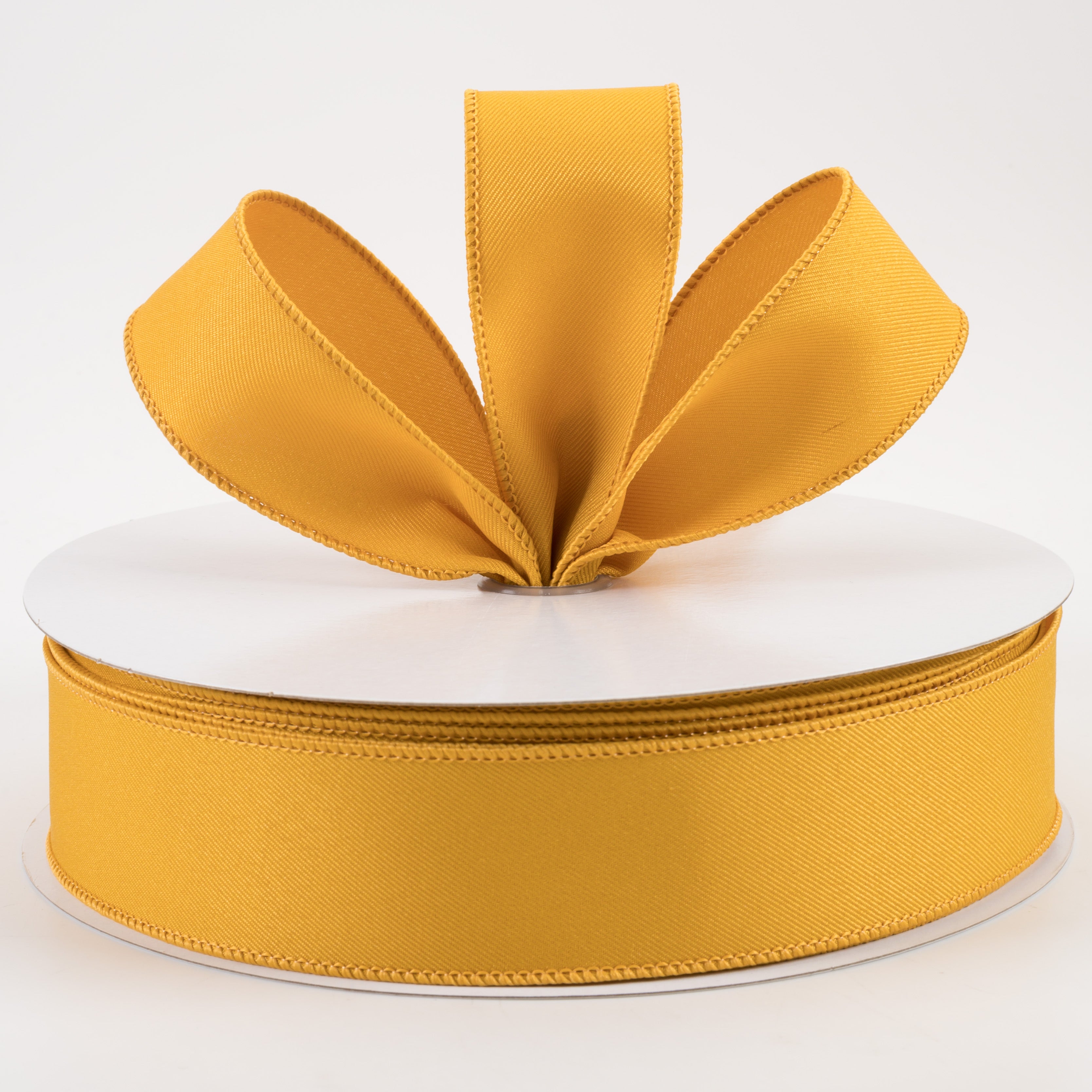 1.5" Diagonal Weave Fabric Ribbon: Dark Yellow (50 Yards)