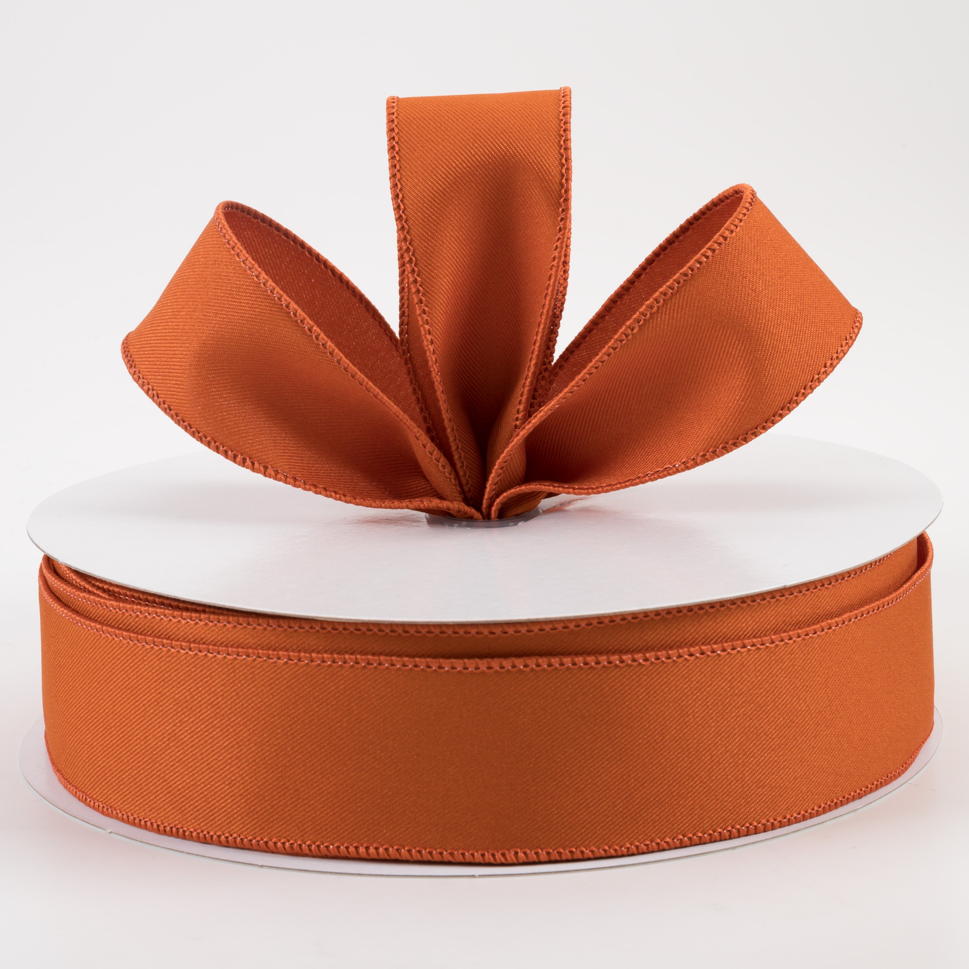 1.5" Diagonal Weave Fabric Ribbon: Autumn Orange (50 Yards)