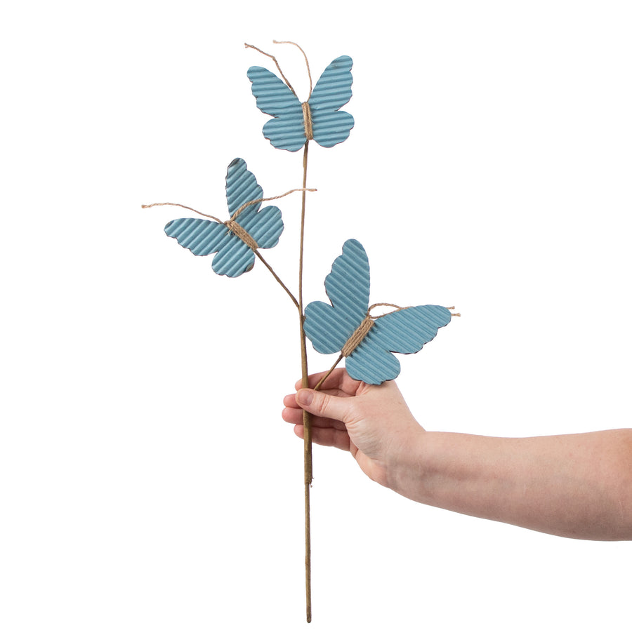 21" Rustic Corrugated Butterfly Pick: Blue