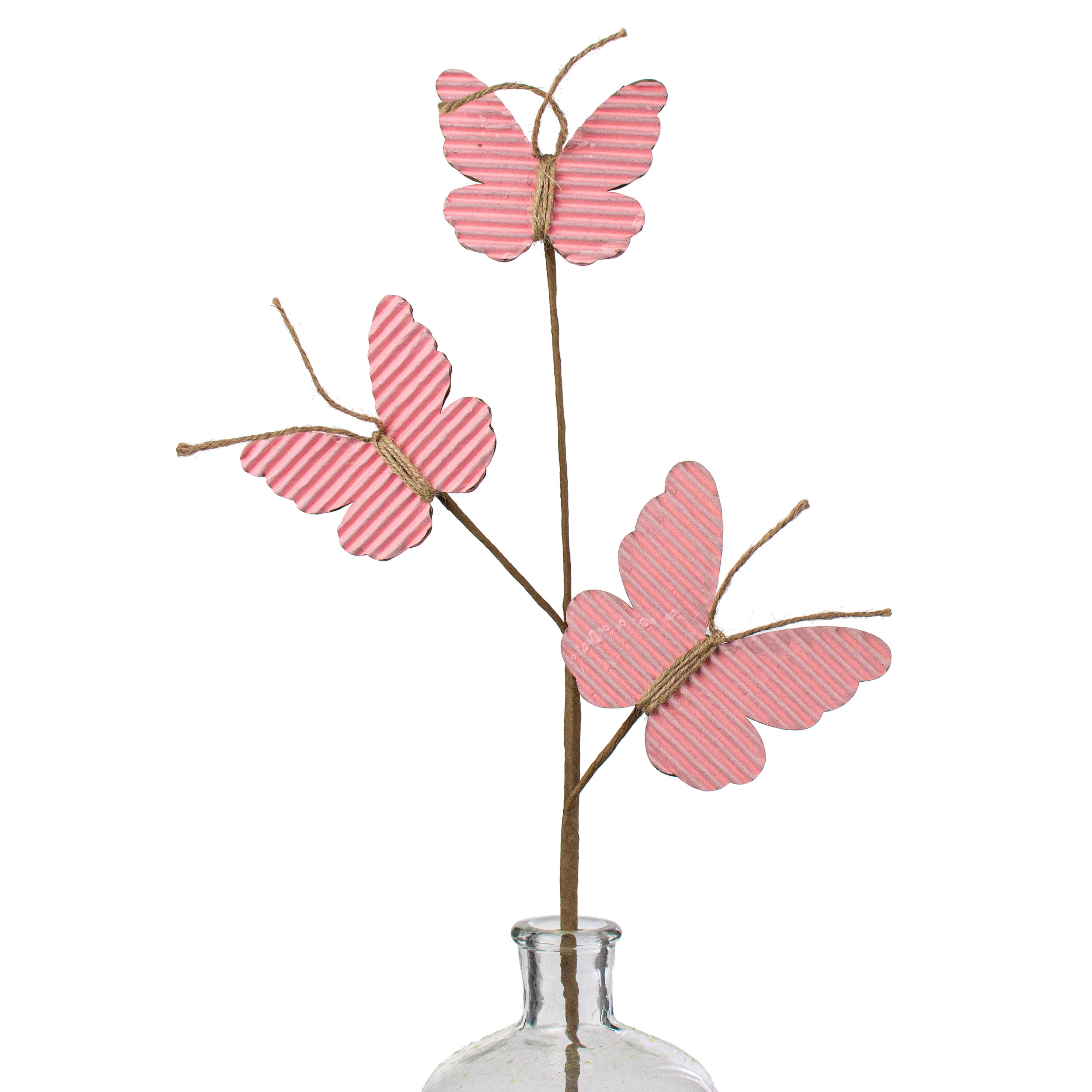 21" Rustic Corrugated Butterfly Pick: Pink