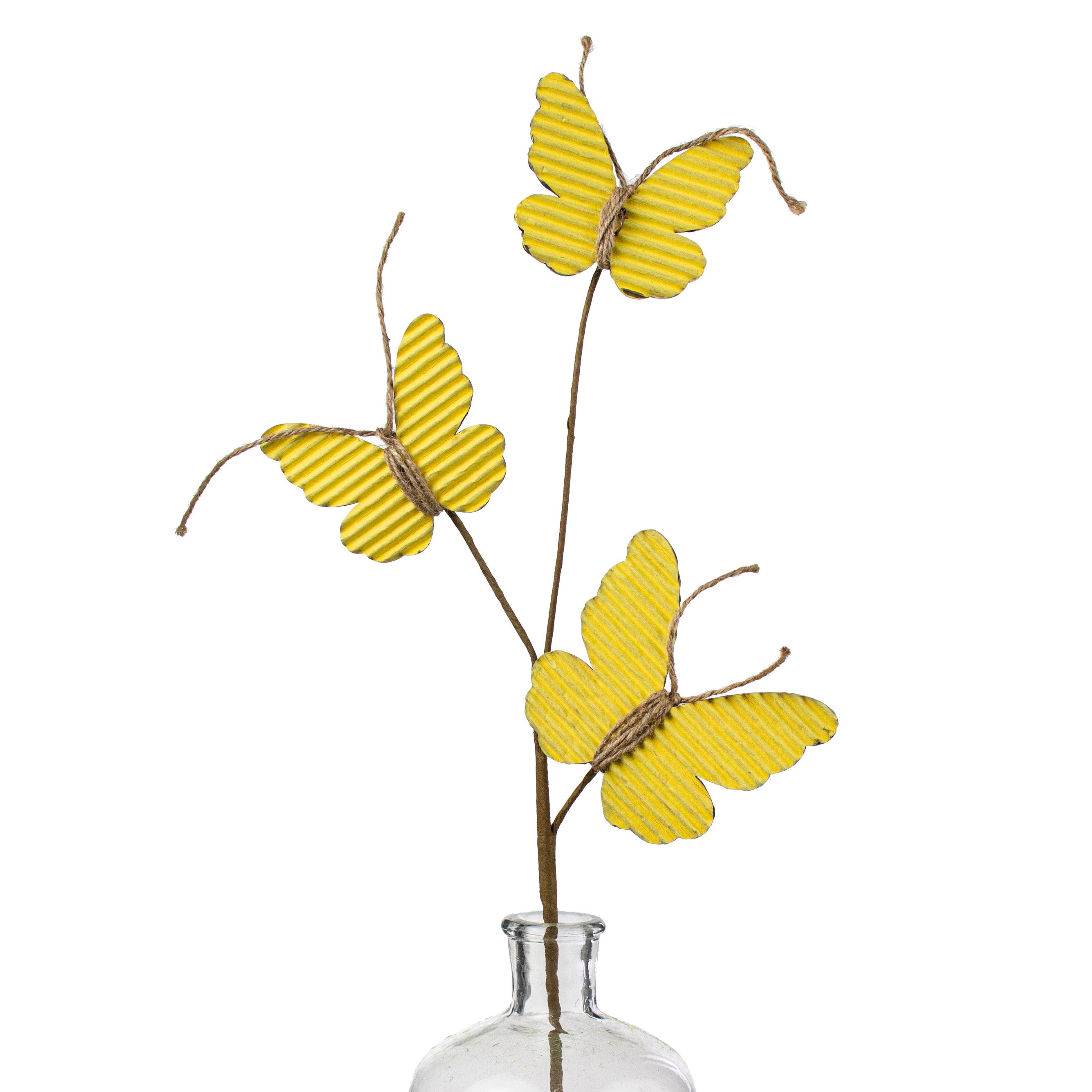 21" Rustic Corrugated Butterfly Pick: Yellow