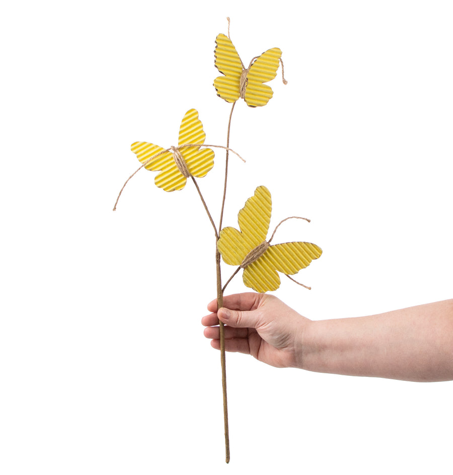 21" Rustic Corrugated Butterfly Pick: Yellow