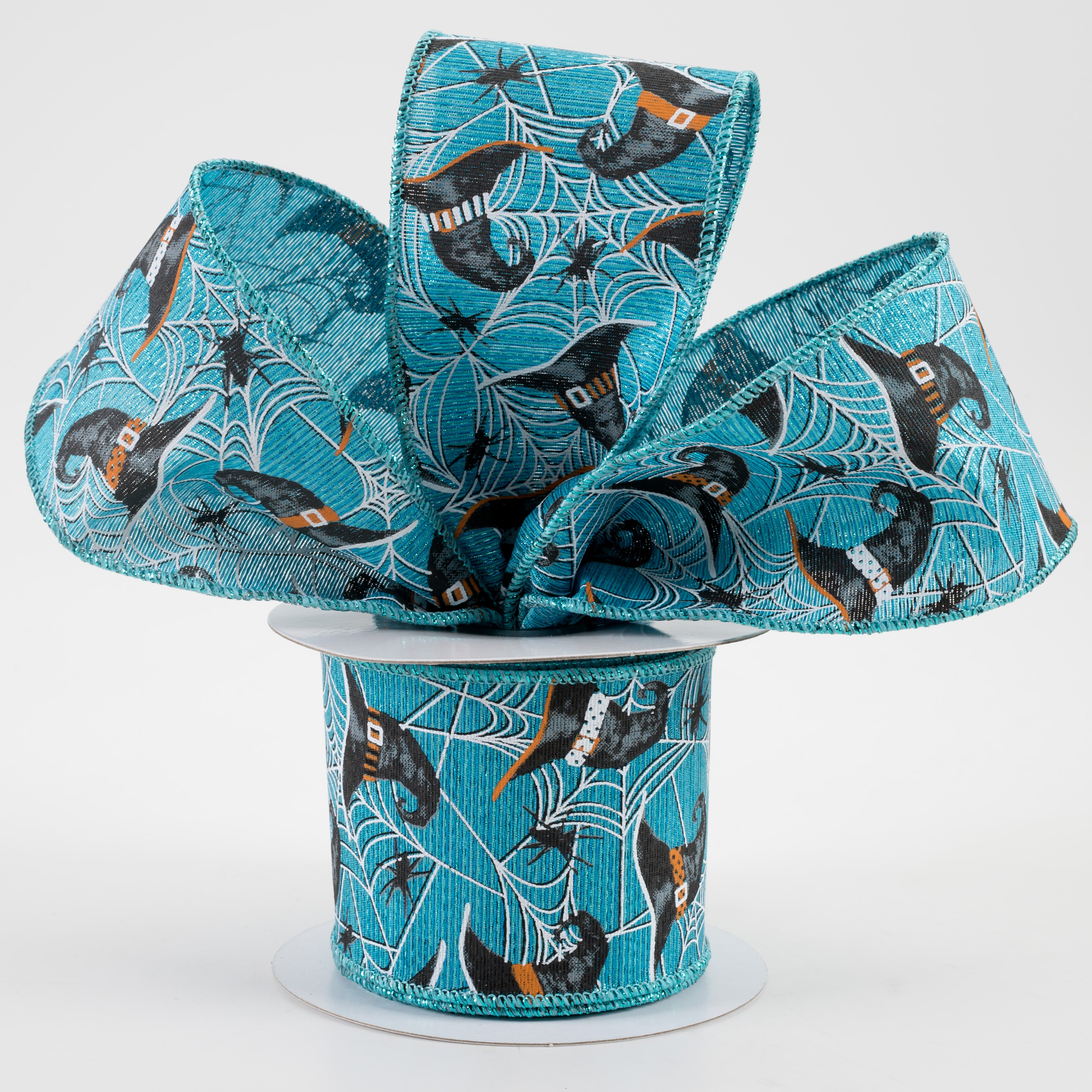 2.5" Witch Hats & Spiders Ribbon: Turquoise (10 Yards)