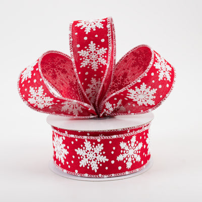 1.5" Glitter Snowflakes Ribbon: Red & White (10 Yards)