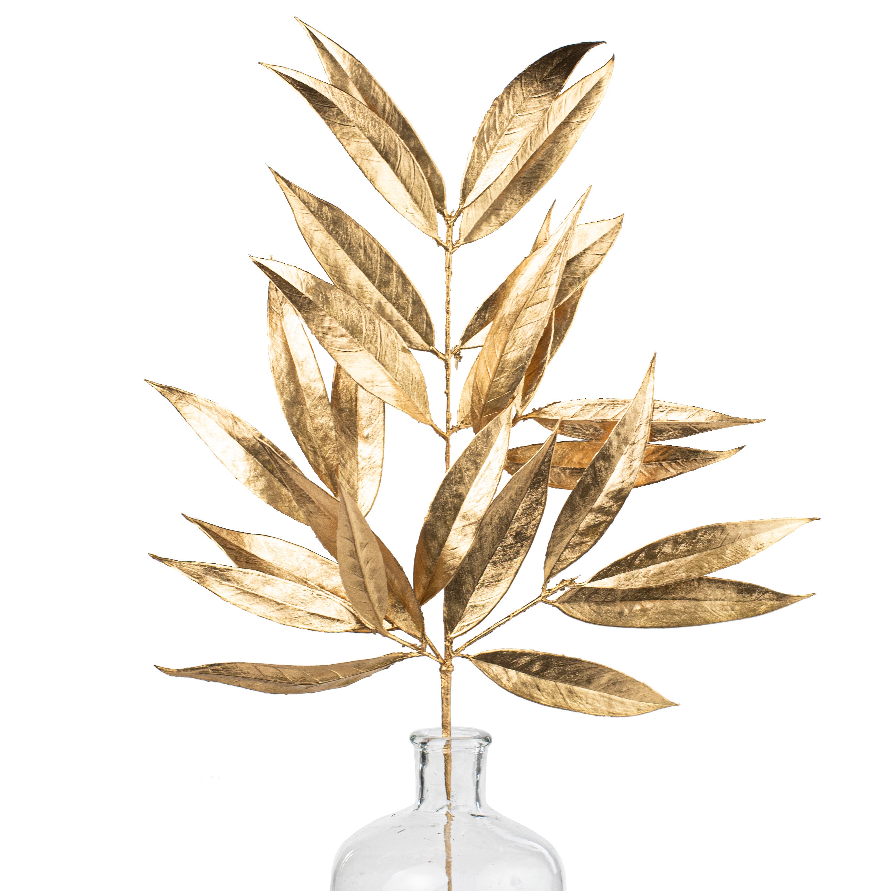 23" Metallic White Willow Leaf Spray: Gold