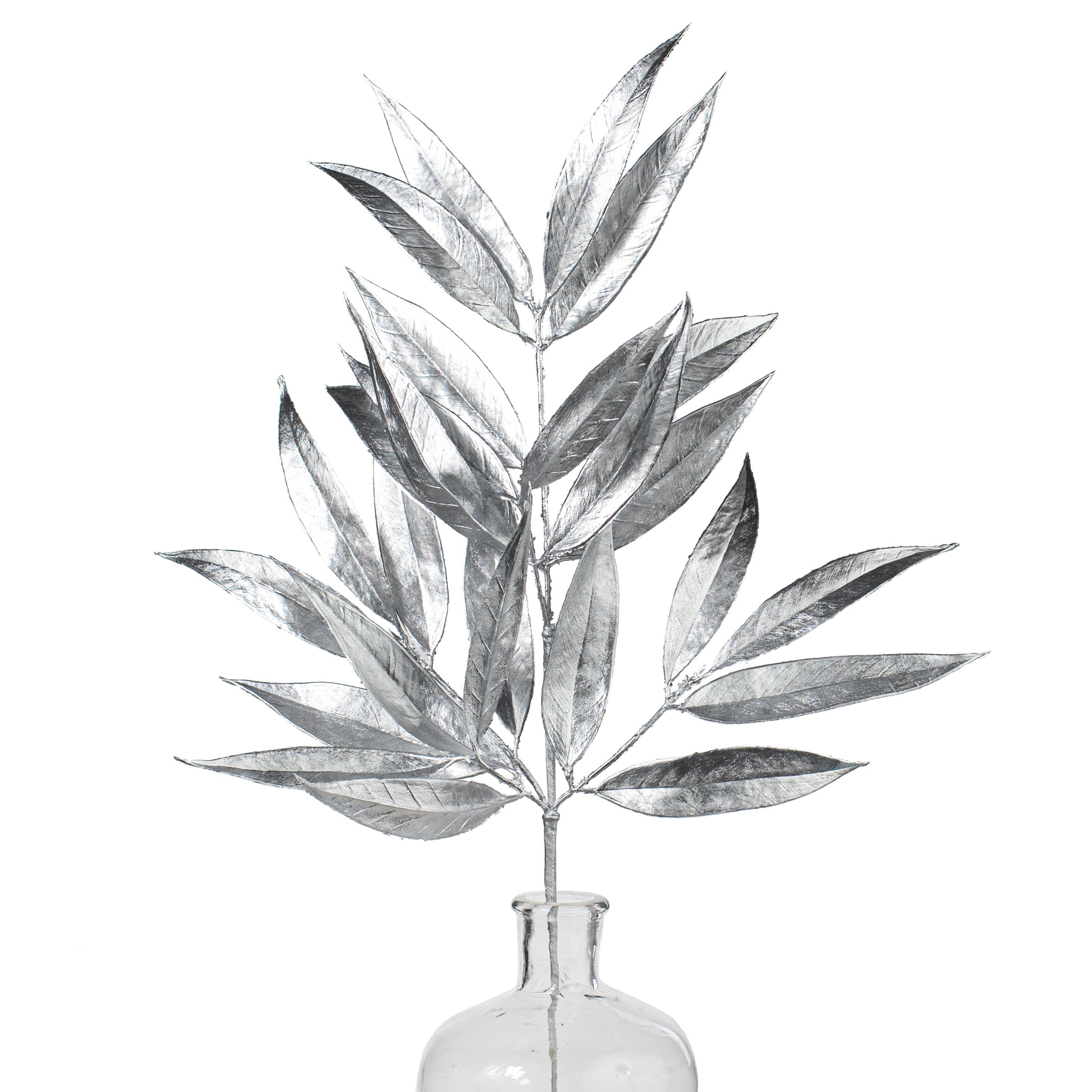 23" Metallic White Willow Leaf Spray: Silver