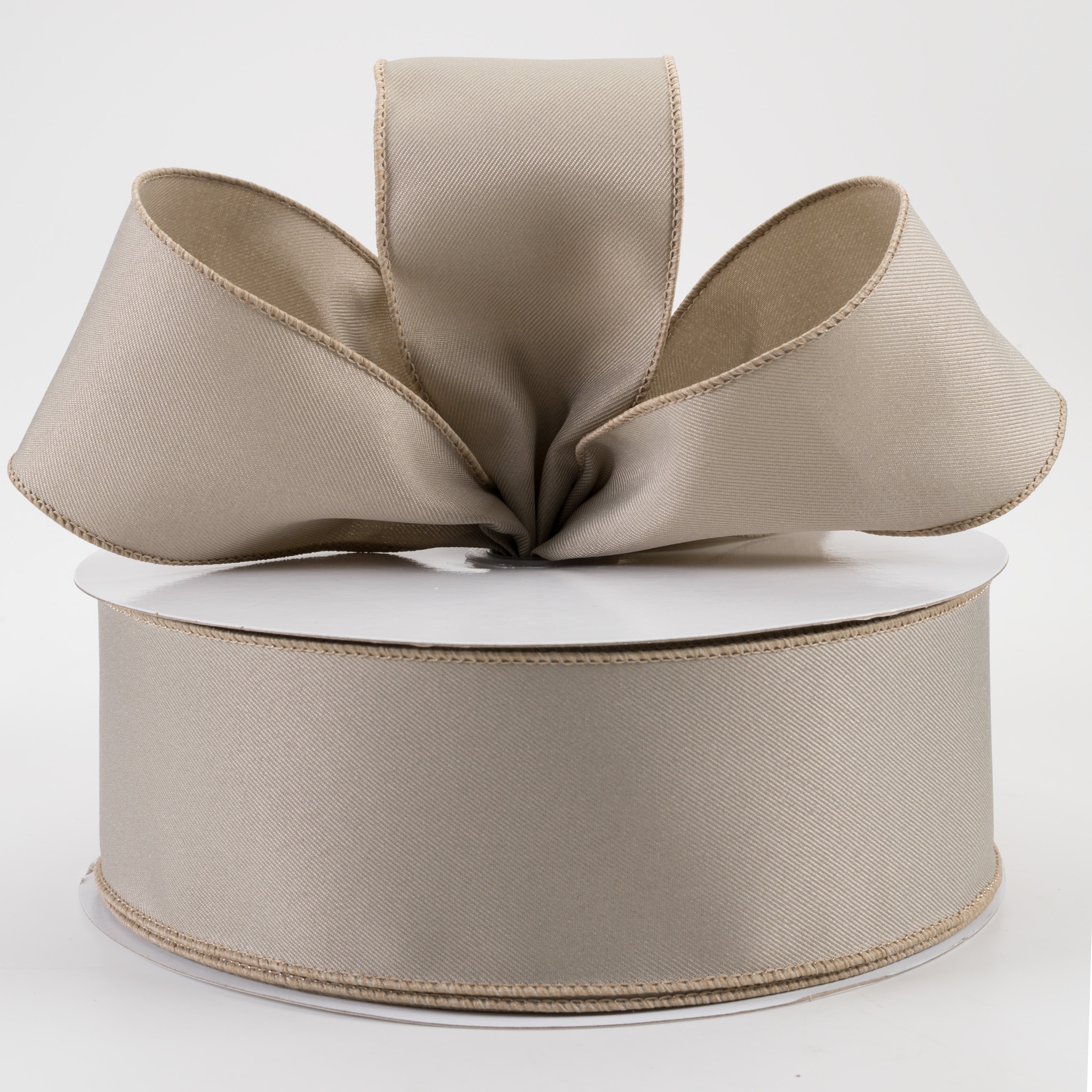 2.5" Diagonal Weave Fabric Ribbon: Taupe (50 Yards)