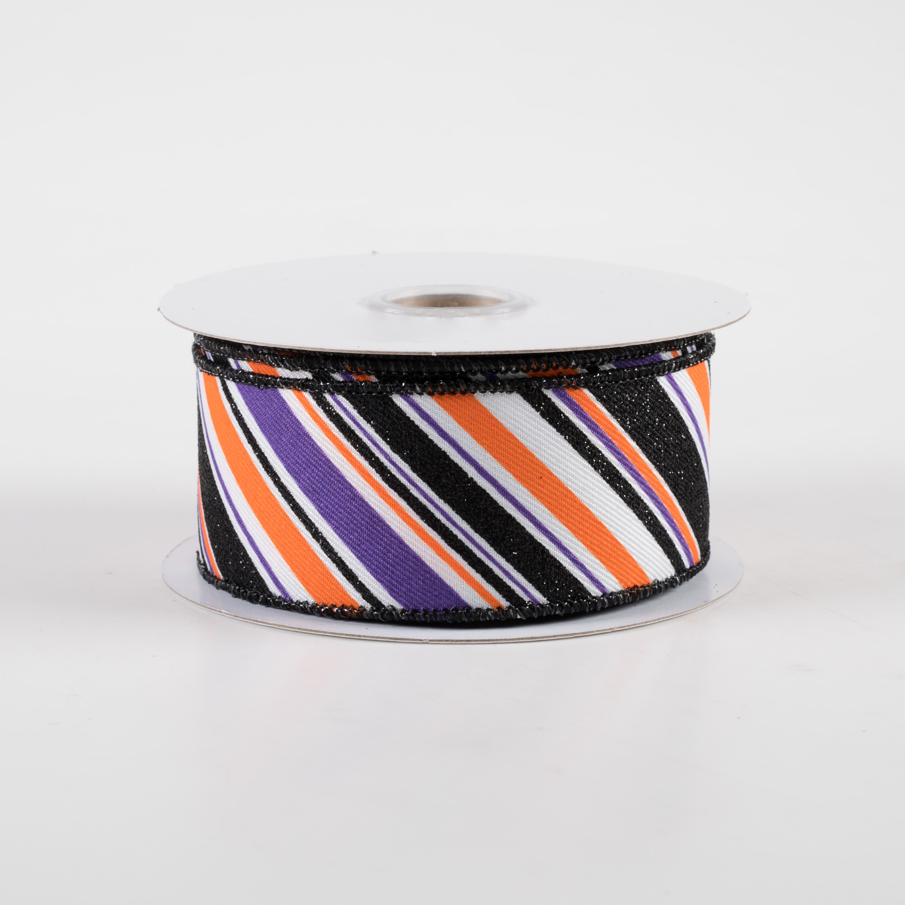 1.5" Diagonal Glitter Stripe Ribbon: Halloween (10 Yards)