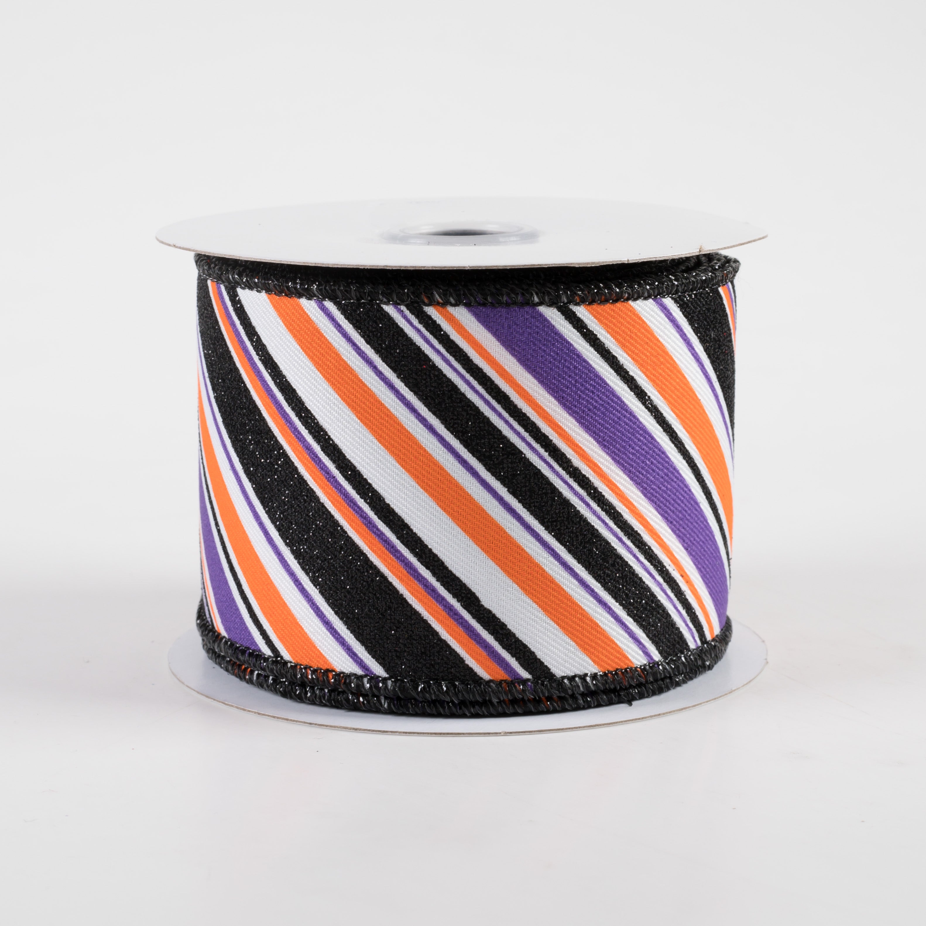 2.5" Diagonal Glitter Stripe Ribbon: Halloween (10 Yards)