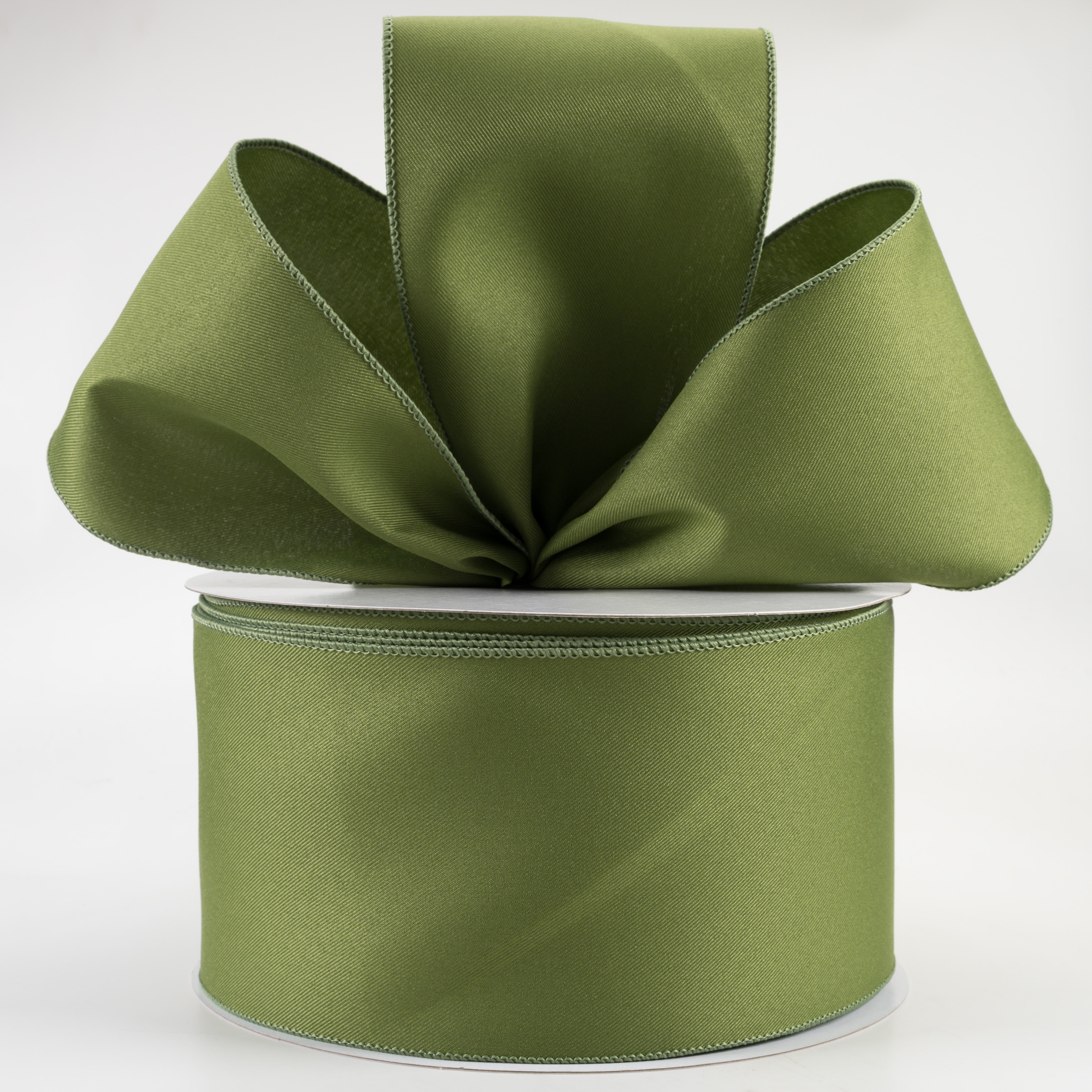 4" Diagonal Weave Fabric Ribbon: Moss Green (50 Yards)