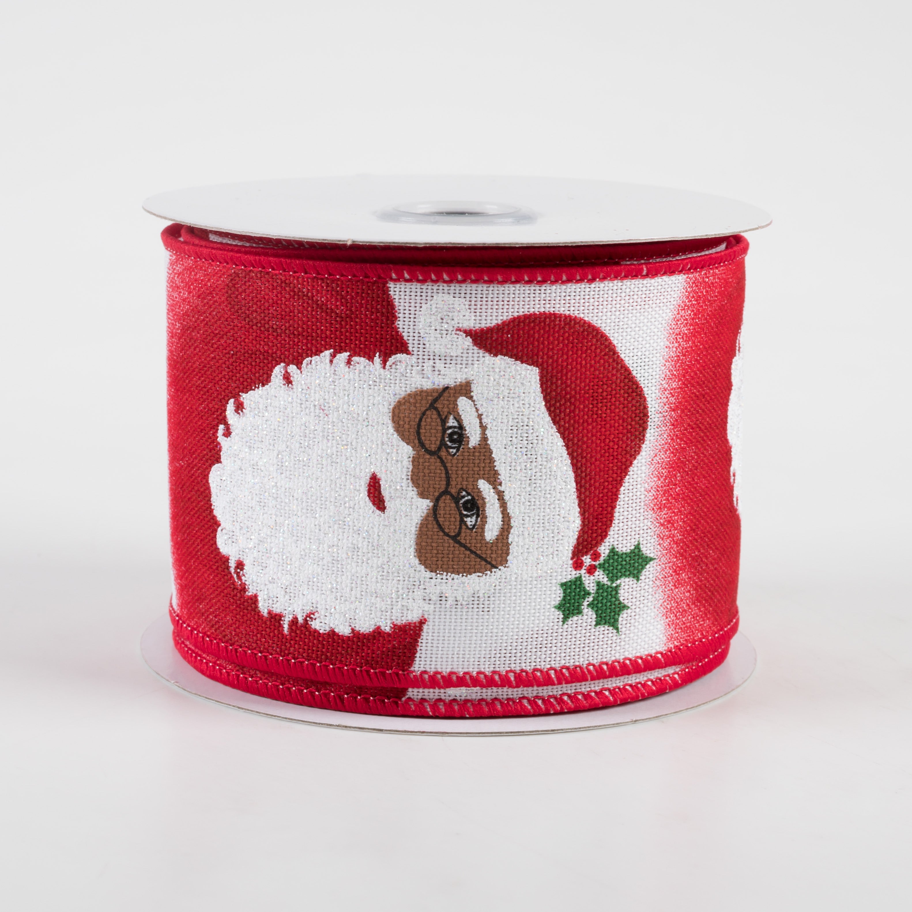 2.5" Kind Santa Face Ribbon: Brown, Red, Green (10 Yards)