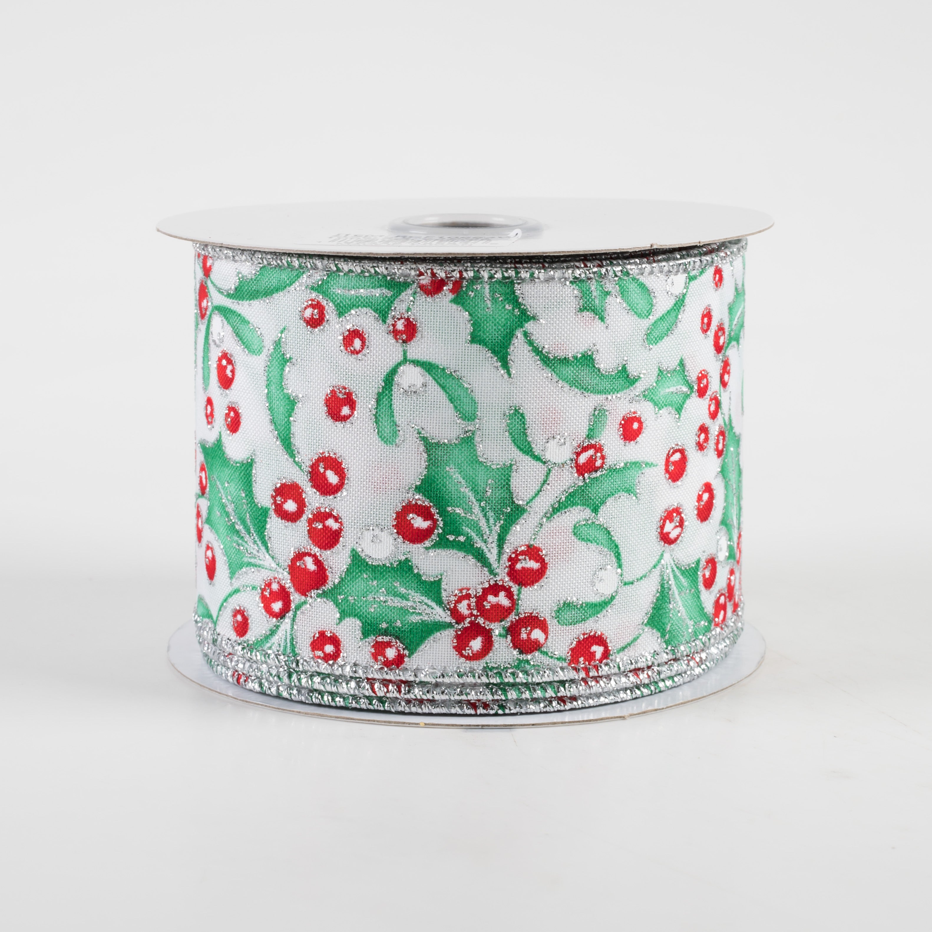 2.5" Holly Berry Mistletoe Ribbon: White, Mint, Jade, Red, Silver (10 Yards)