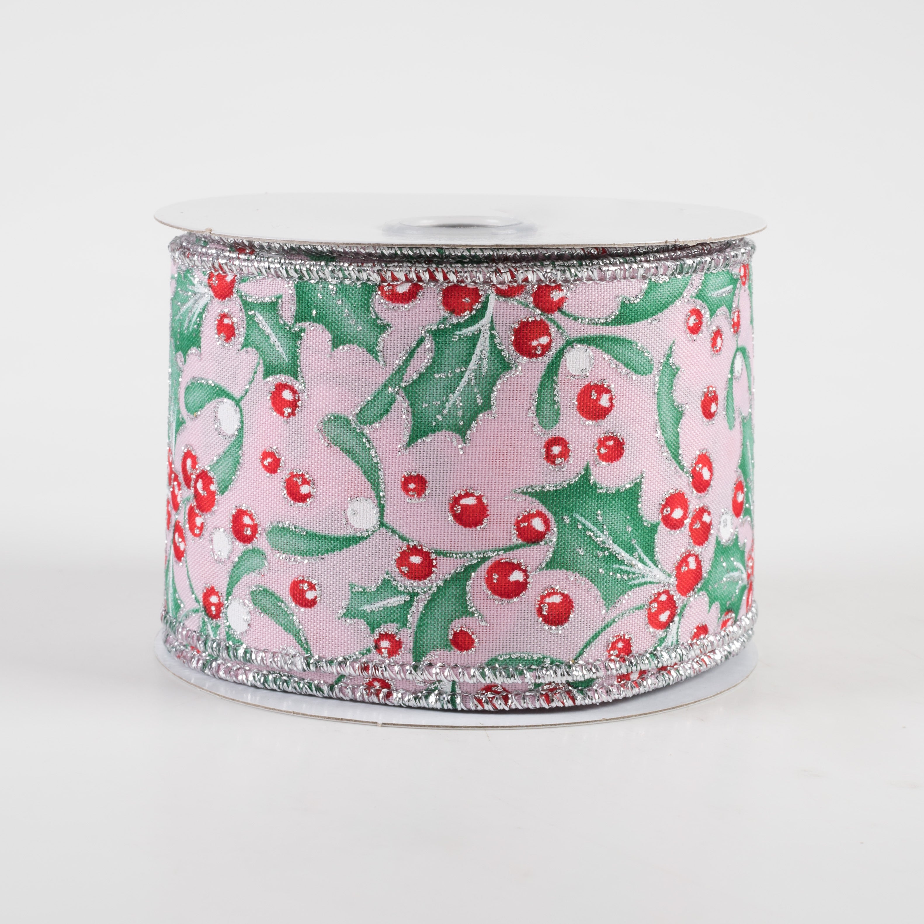 2.5" Holly Berry Mistletoe Ribbon: Pink, Mint, Jade, Red, Silver (10 Yards)