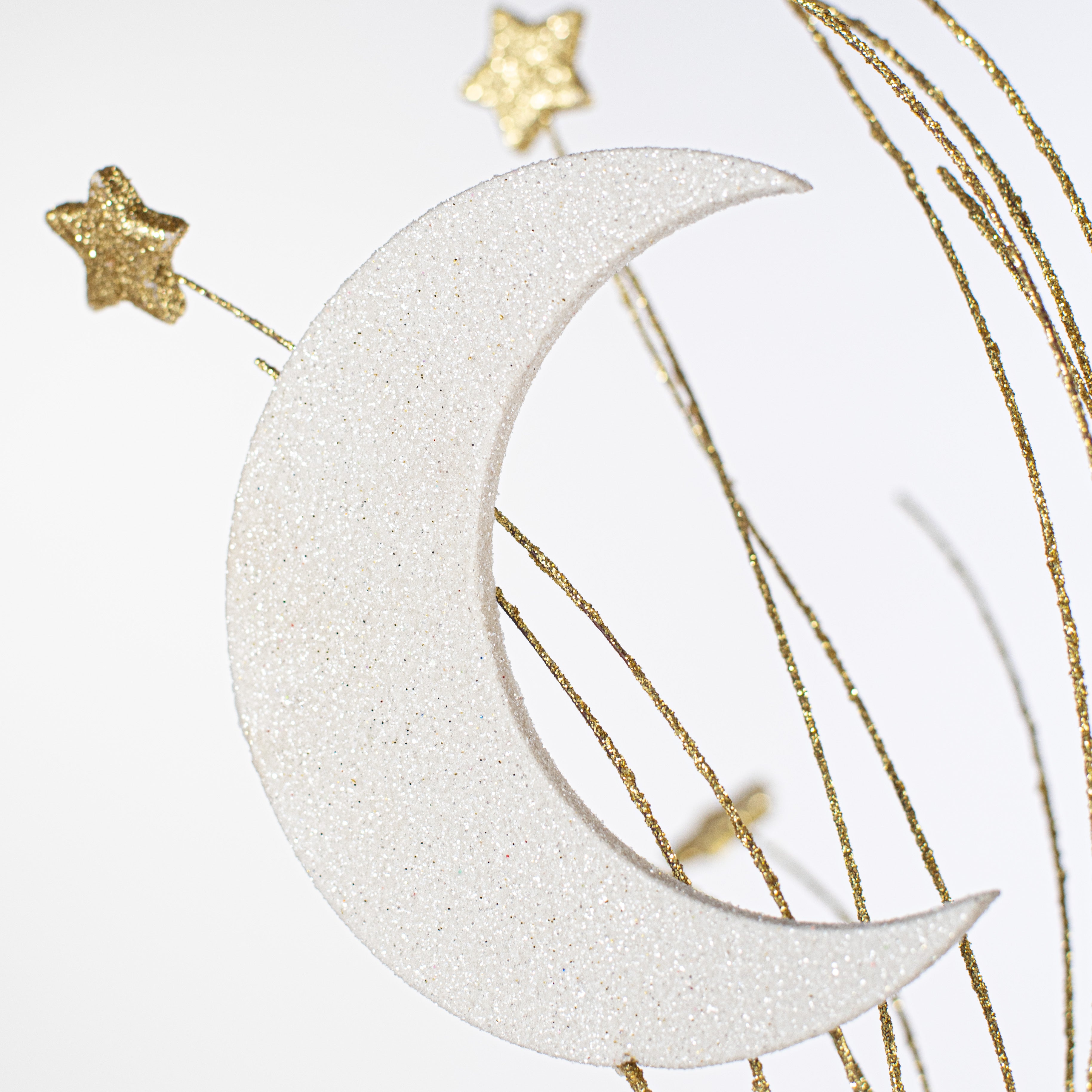 29" Glitter Crescent Moon & Star Spray: White & Gold