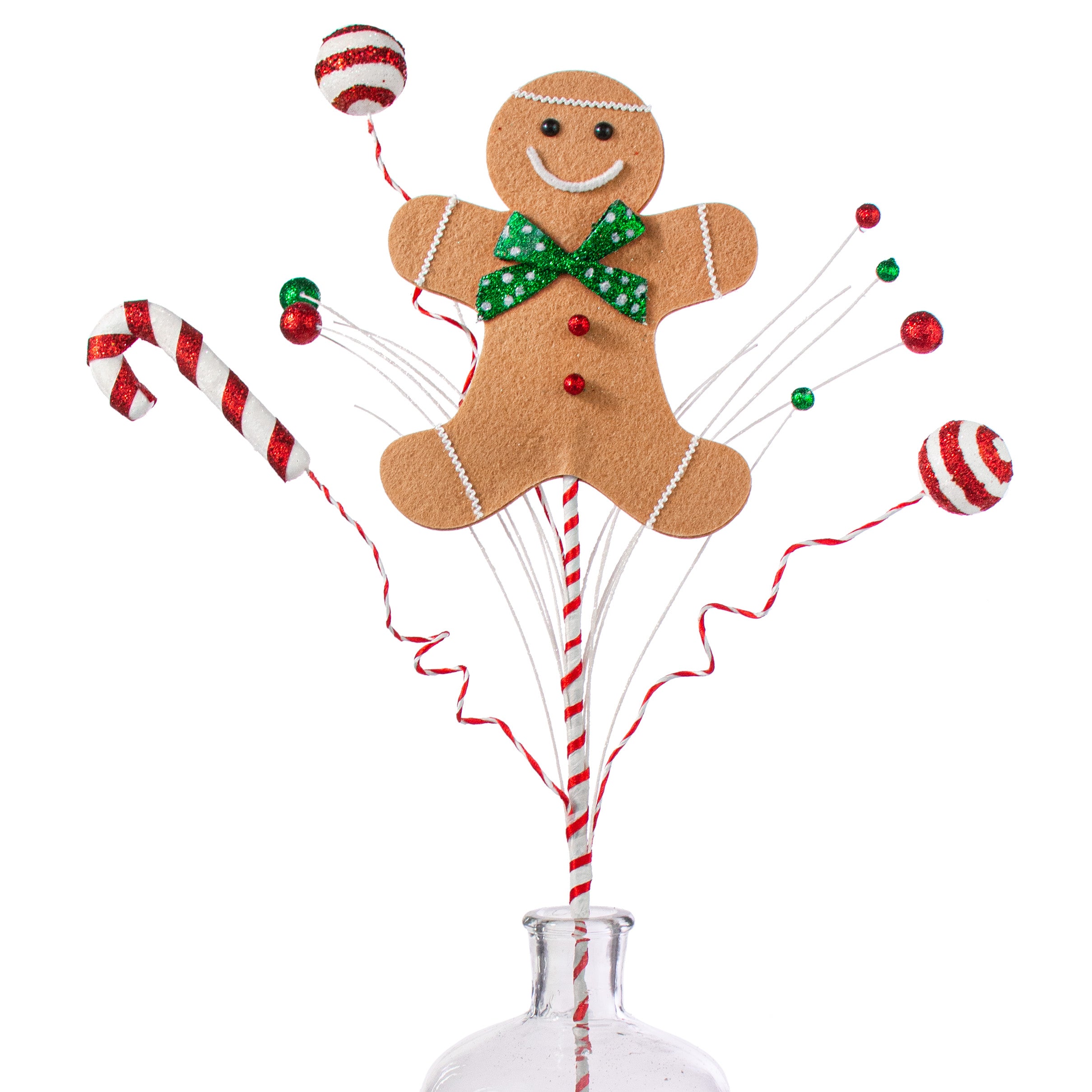 25" Gingerbread Man Candy Spray: Emerald & Red
