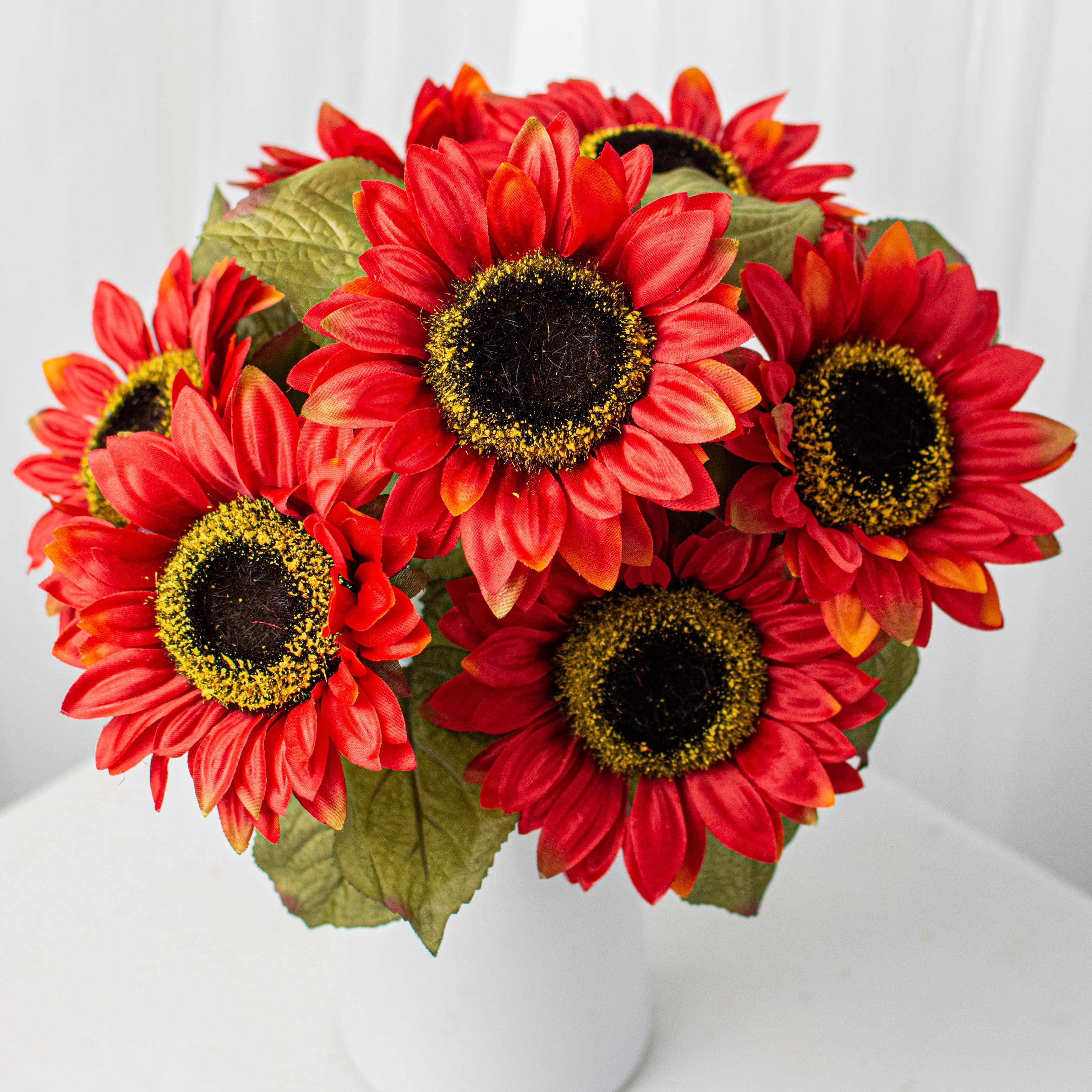 Colorfast Sunflower Bush: Red Orange (7 Stem)