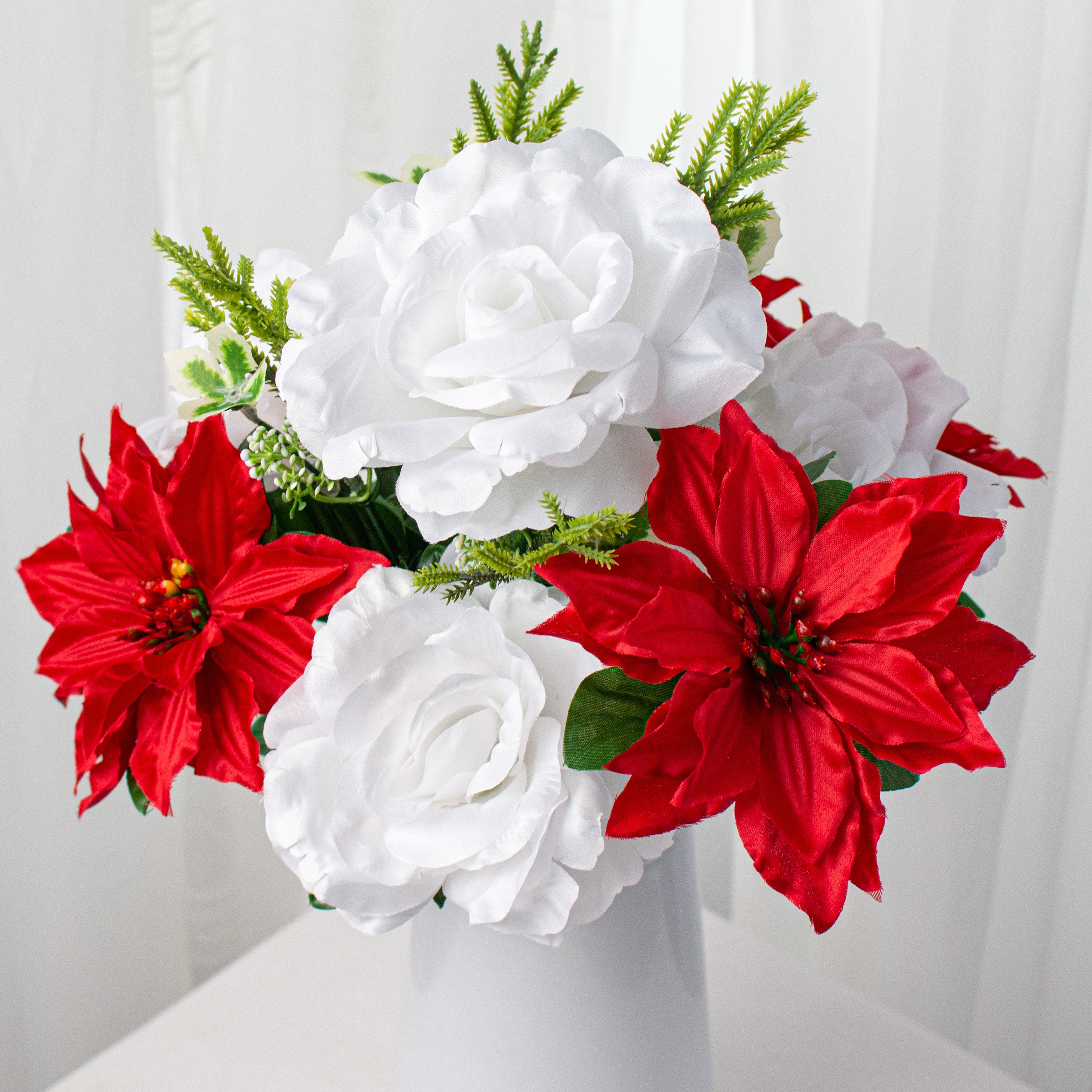 19" Poinsettia Rose Mixed Bush: Red & White