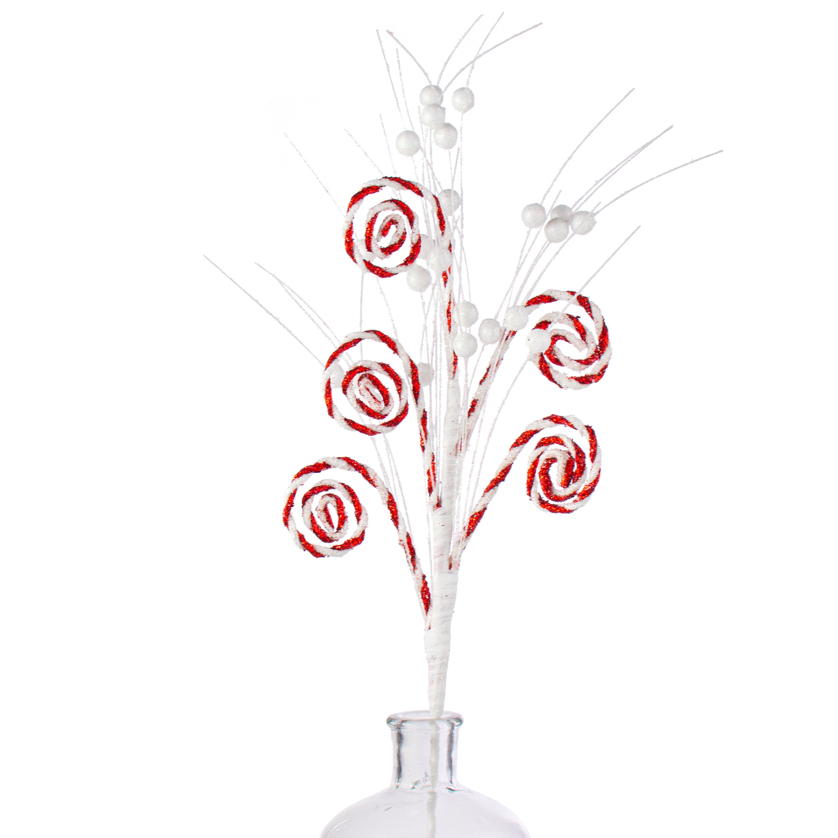 28" Curly Grass Spray: Red & White