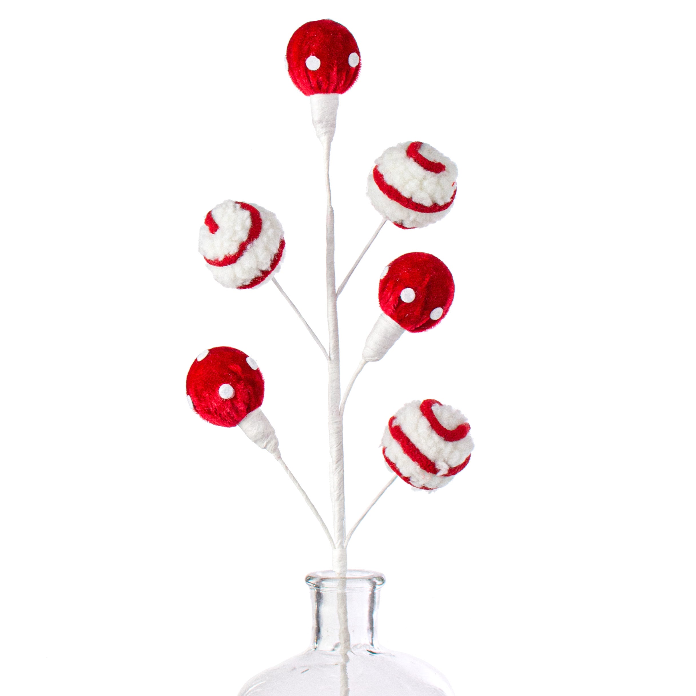 22" Dots & Stripe Ball Ornaments Spray: Red & White