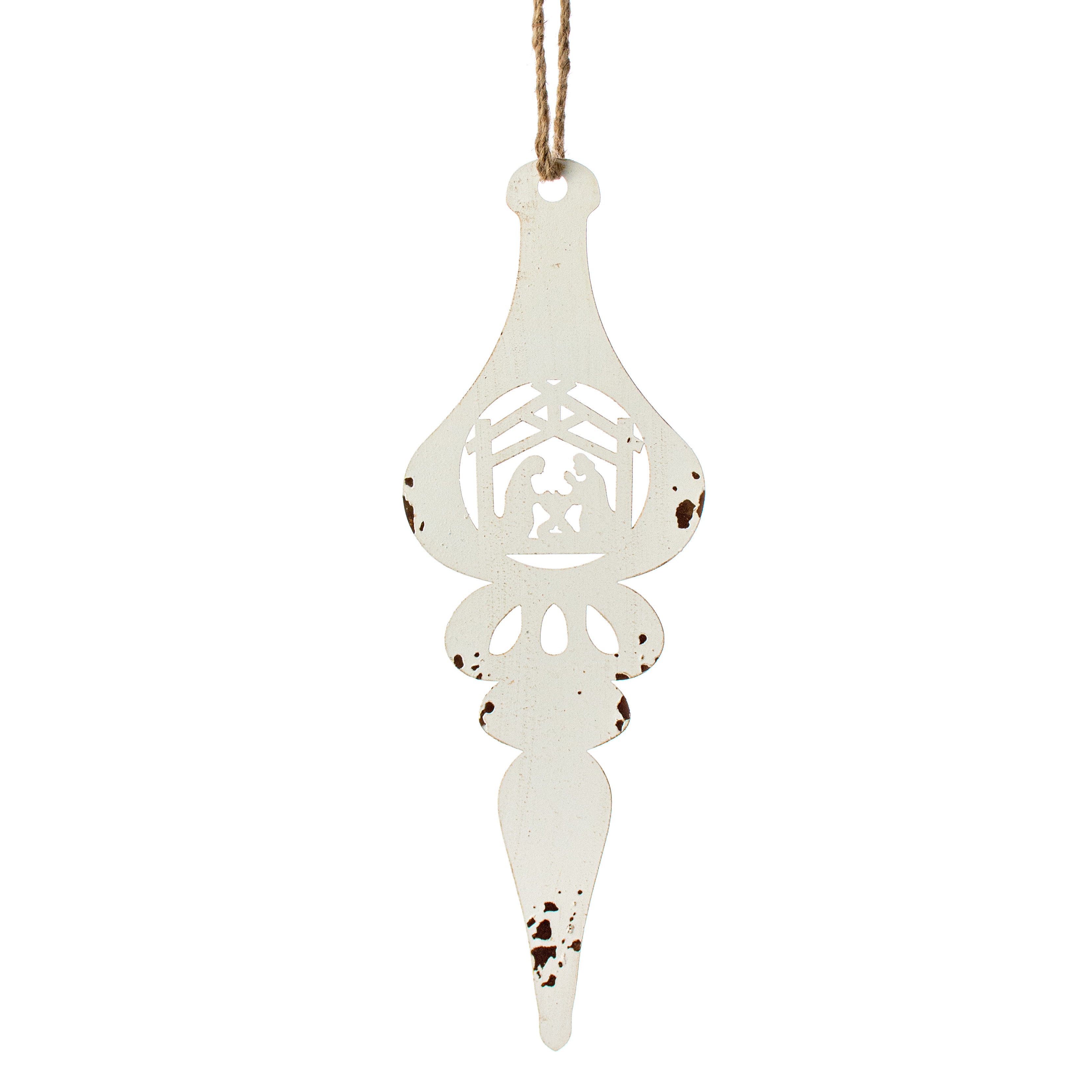 15" Vintage Metal Lantern Ornament: White
