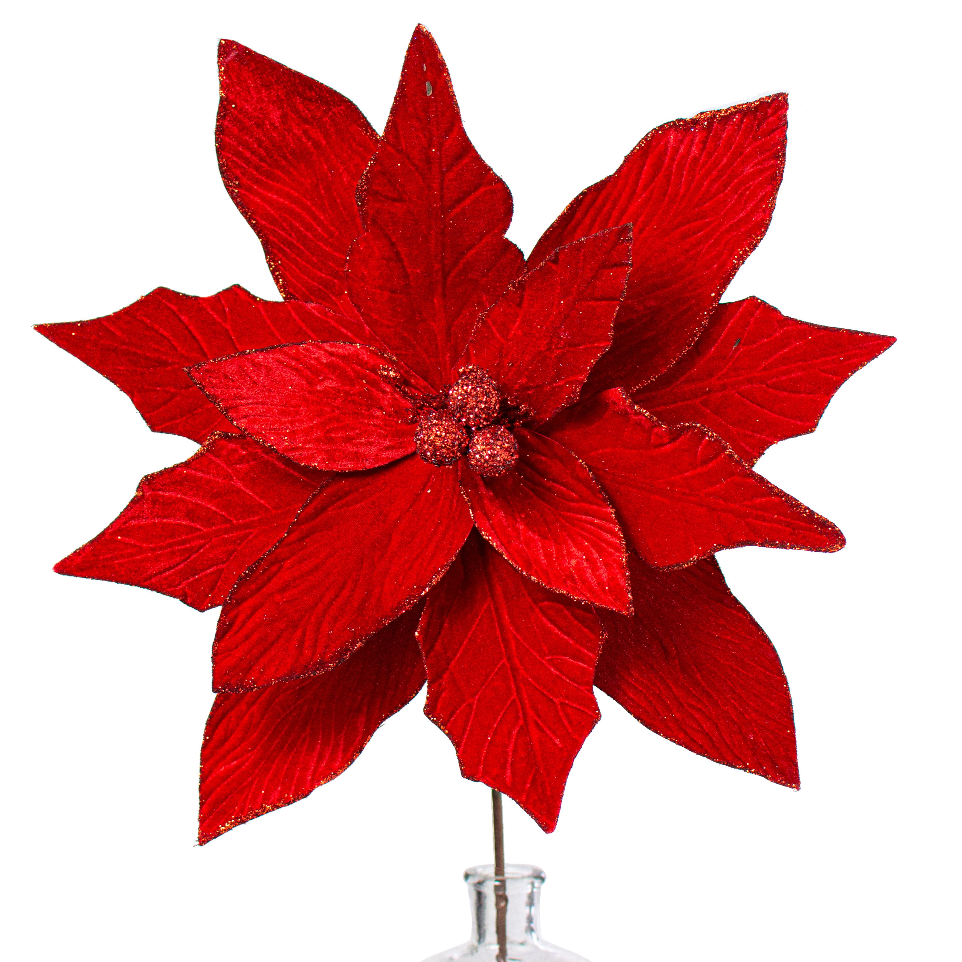 24" Jumbo Poinsettia Stem: Red