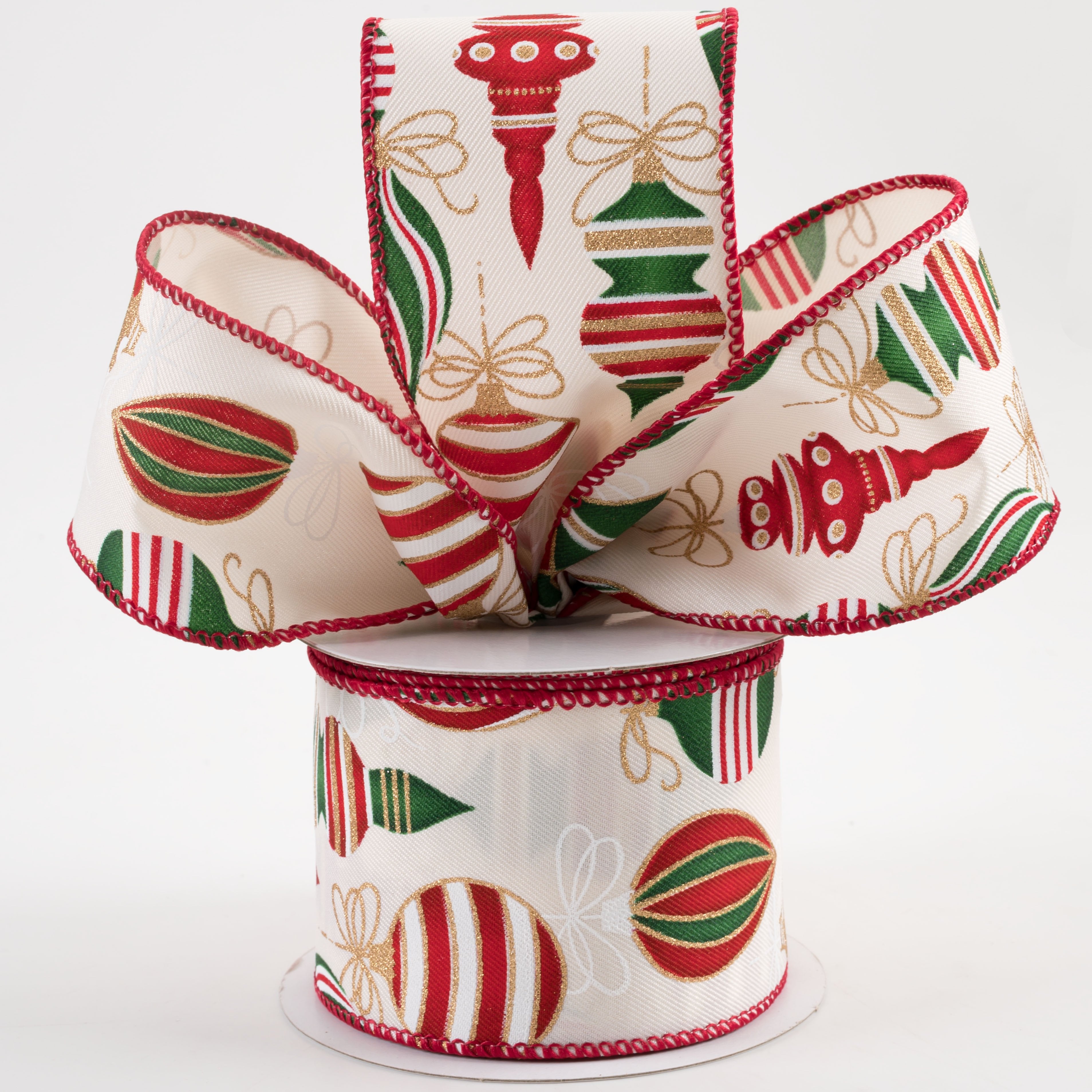 2.5" Ornaments Ribbon: Ivory, Red, Green, Gold (10 Yards)
