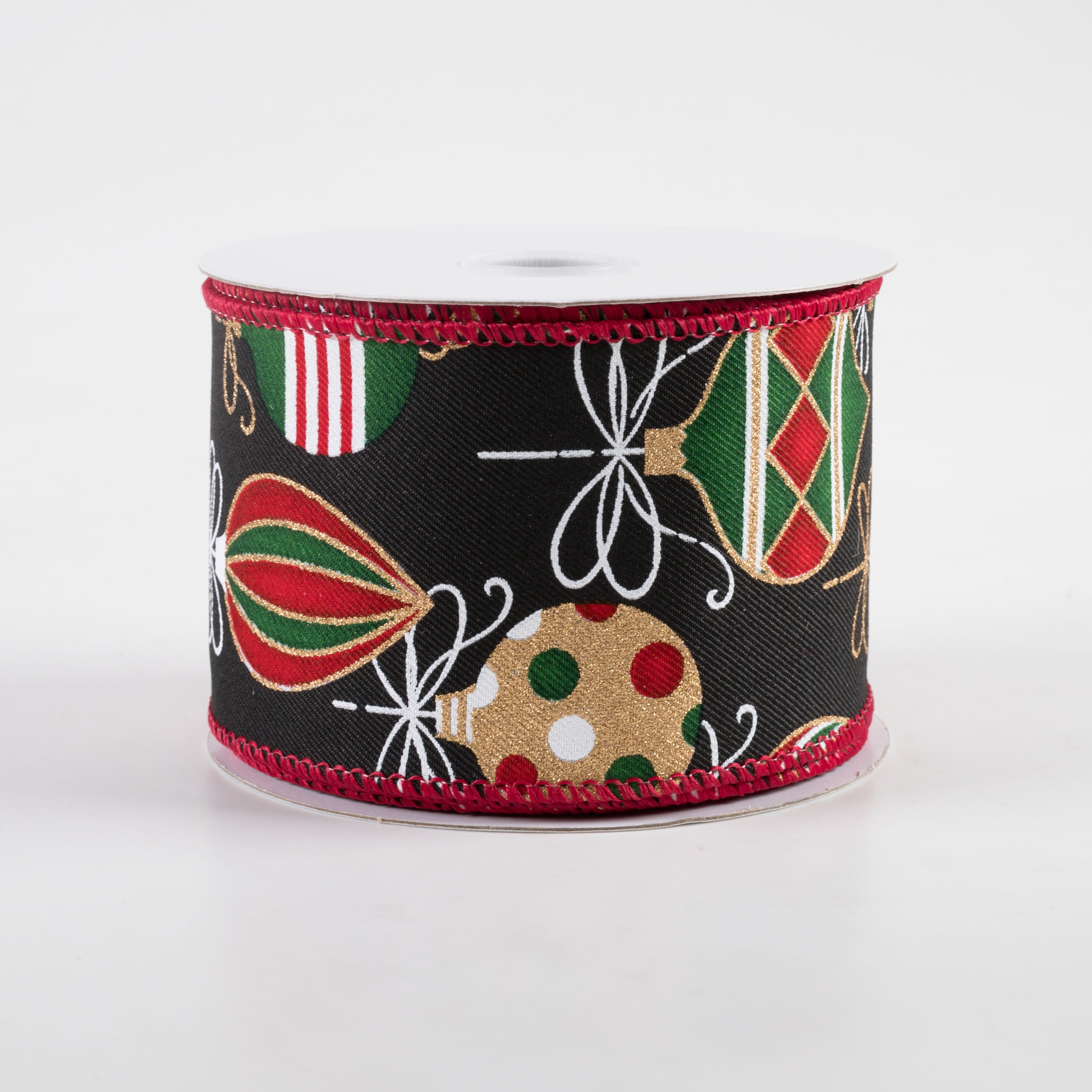 2.5" Ornaments Ribbon: Black, Red, Green, Gold (10 Yards)