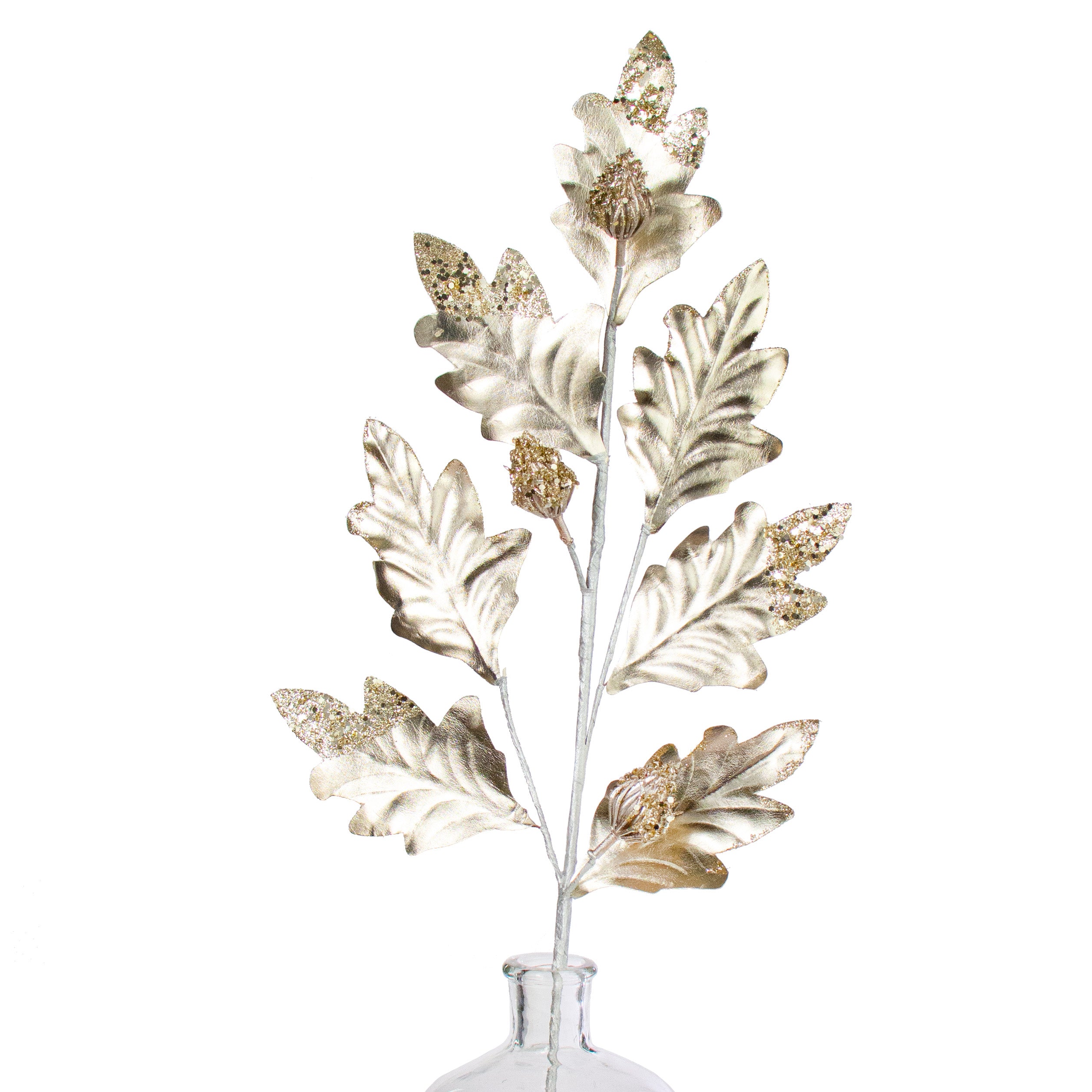 30" Metallic Holly Leaves Spray: Champagne