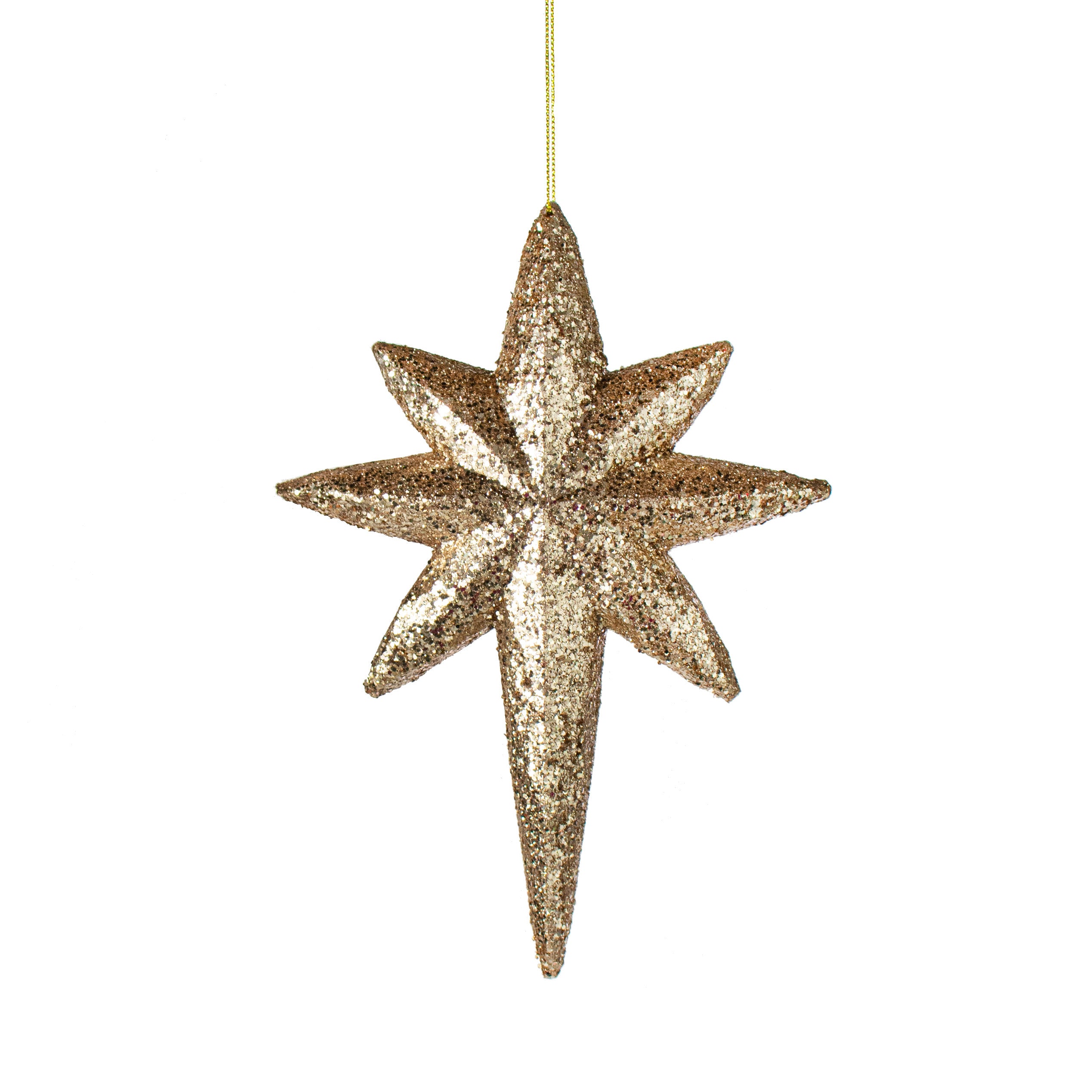 8" Glitter Star Ornament: Champagne