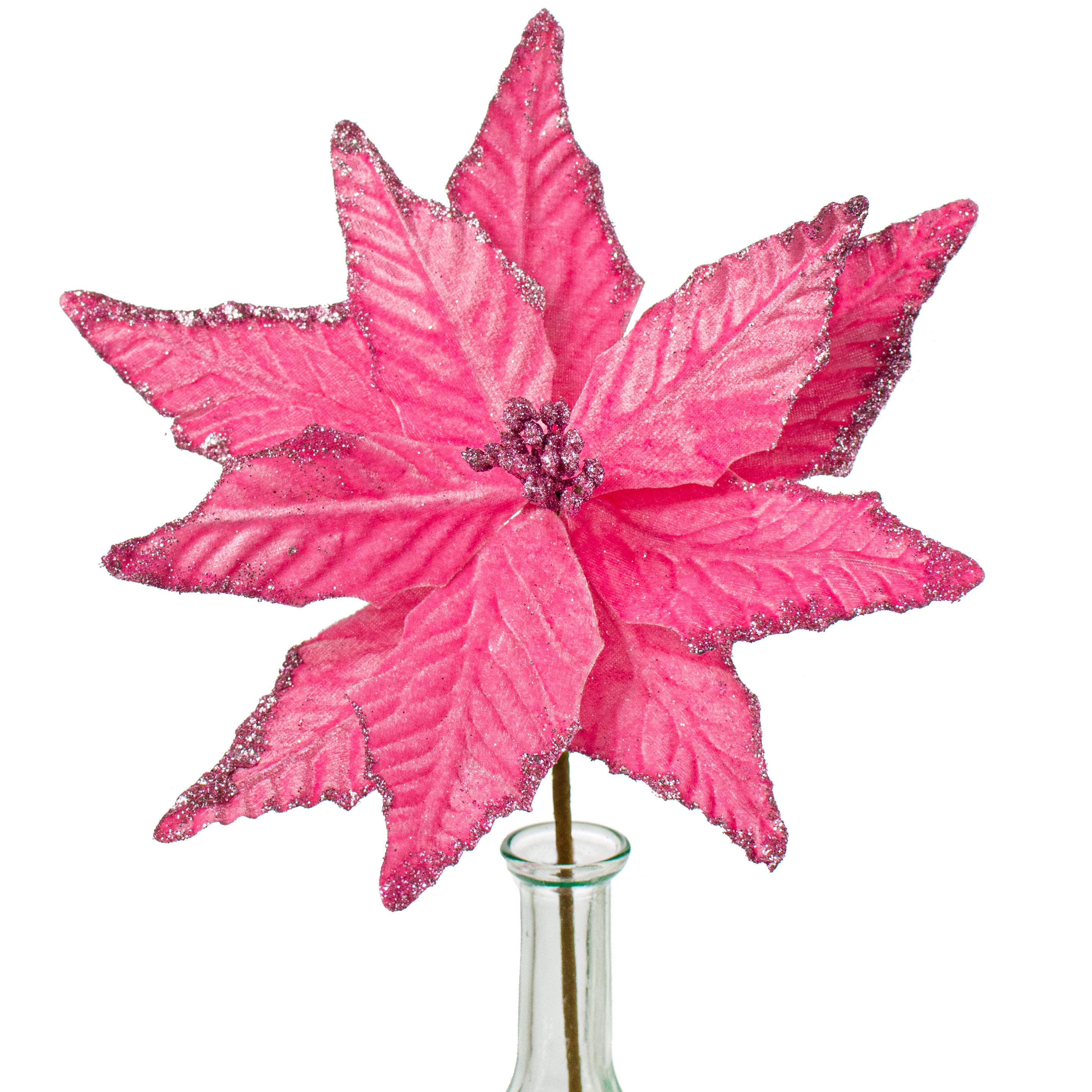 15" Velvet Poinsettia Pick: Pink