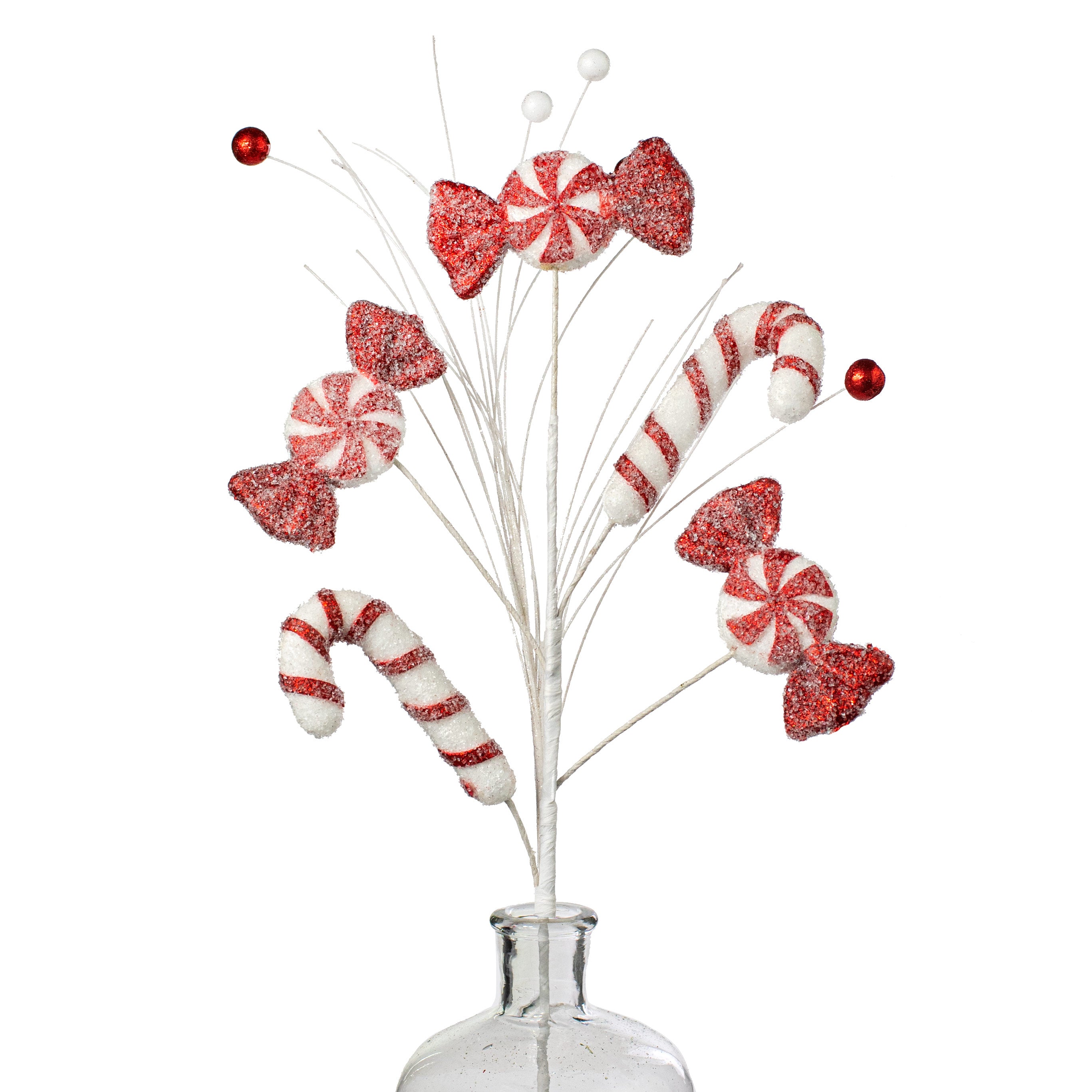 29" Iced Candy Cane & Peppermint Spray: Red & White