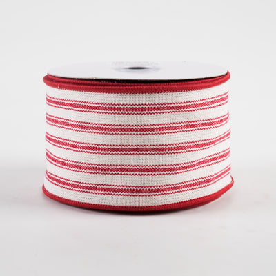 2.5" Ticking Stripe Ribbon: Ivory & Dark Red (10 Yards)