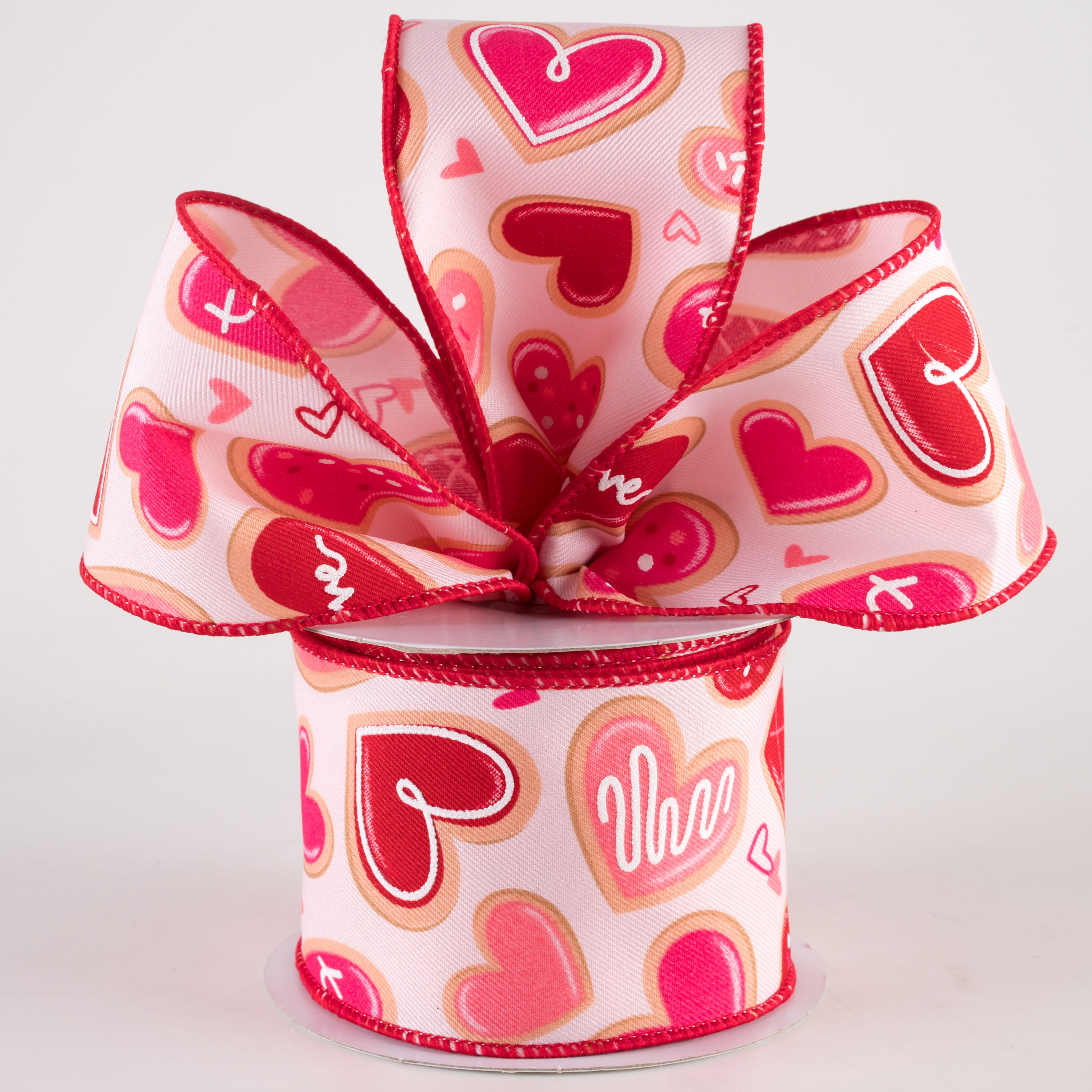 2.5" Valentine Cookies Ribbon: Pale Pink, Red, Pink (10 Yards)
