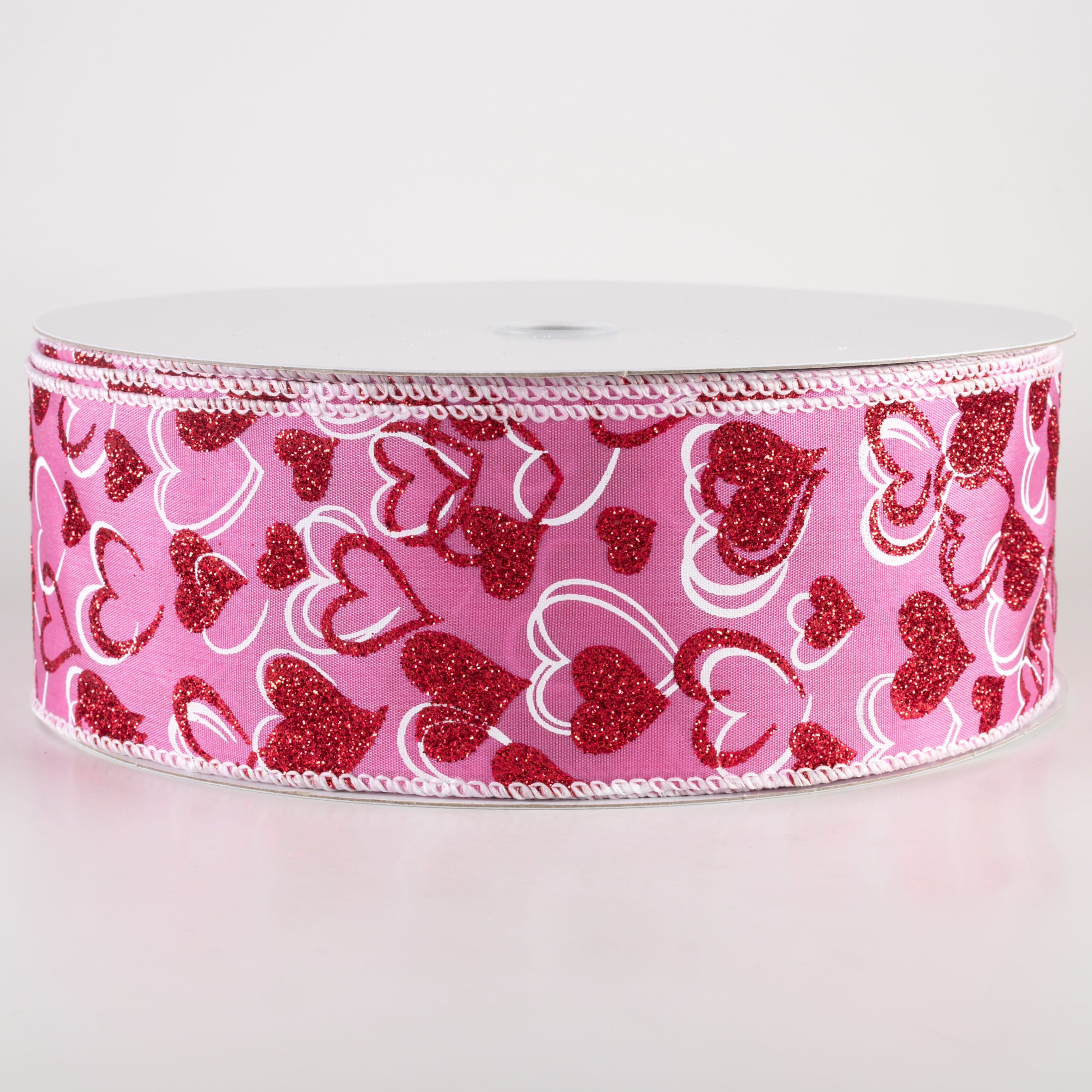 2.5" Glittered Lisa Hearts Ribbon: Dark Pink (50 Yards)