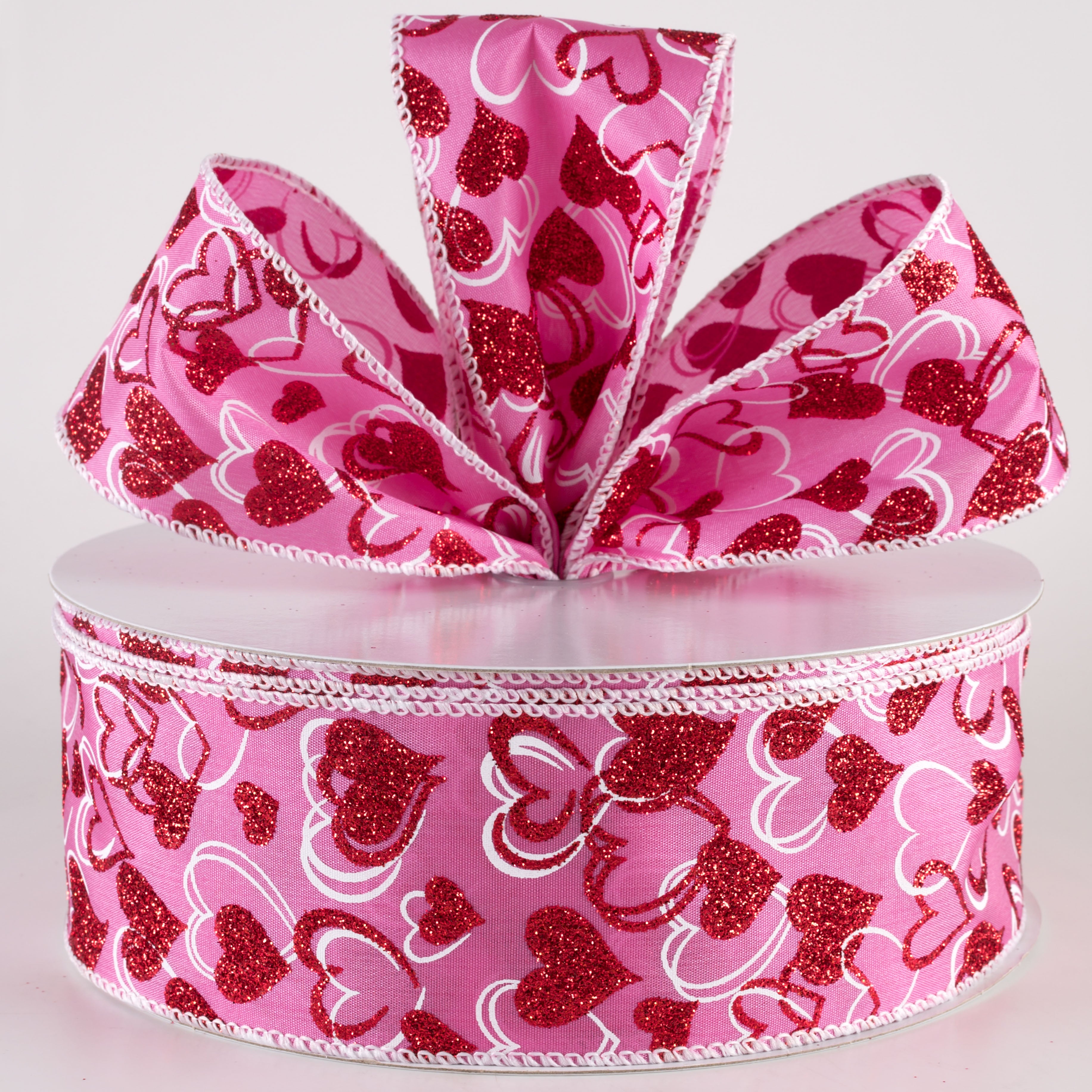 2.5" Glittered Lisa Hearts Ribbon: Dark Pink (50 Yards)