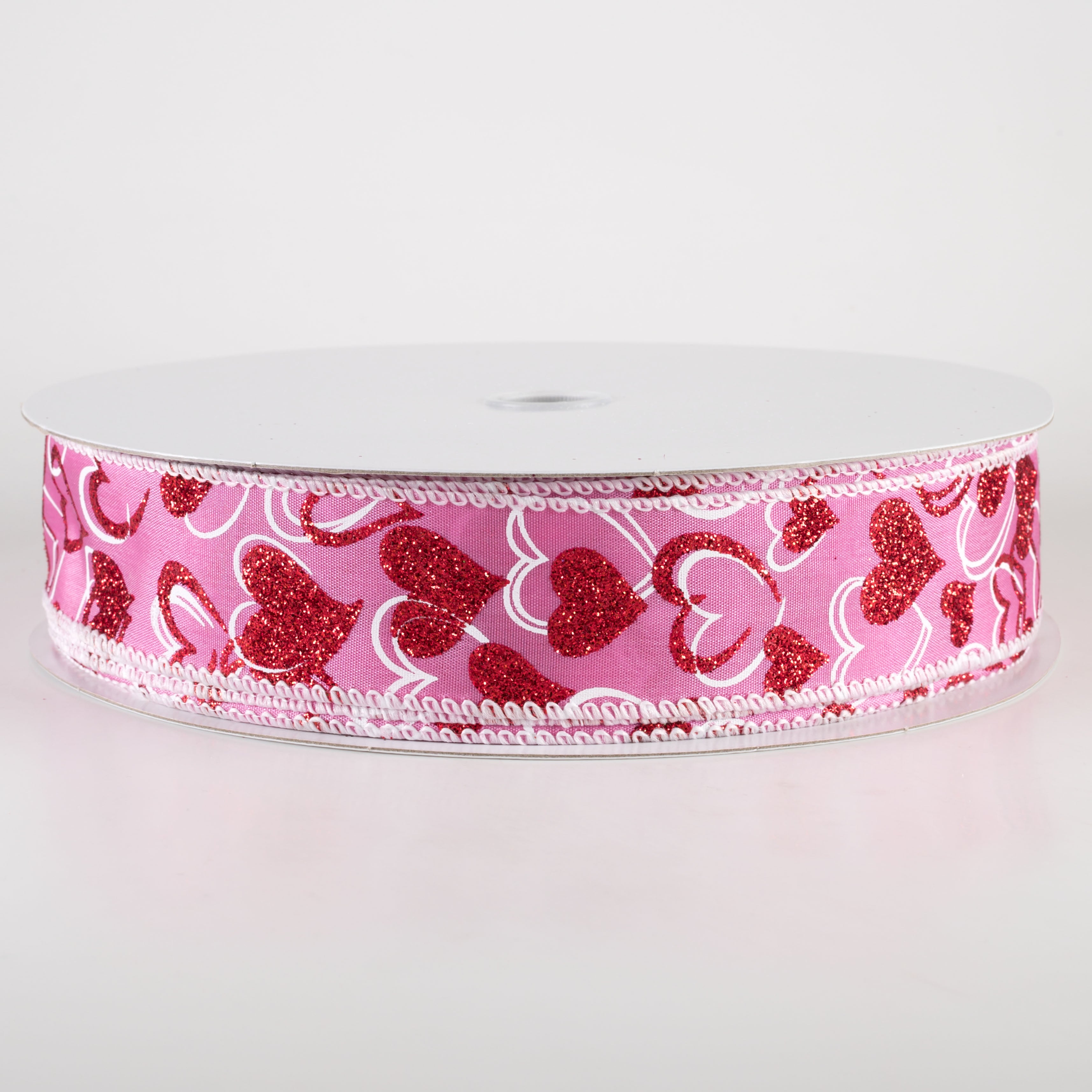 1.5" Glittered Lisa Hearts Ribbon: Dark Pink (50 Yards)
