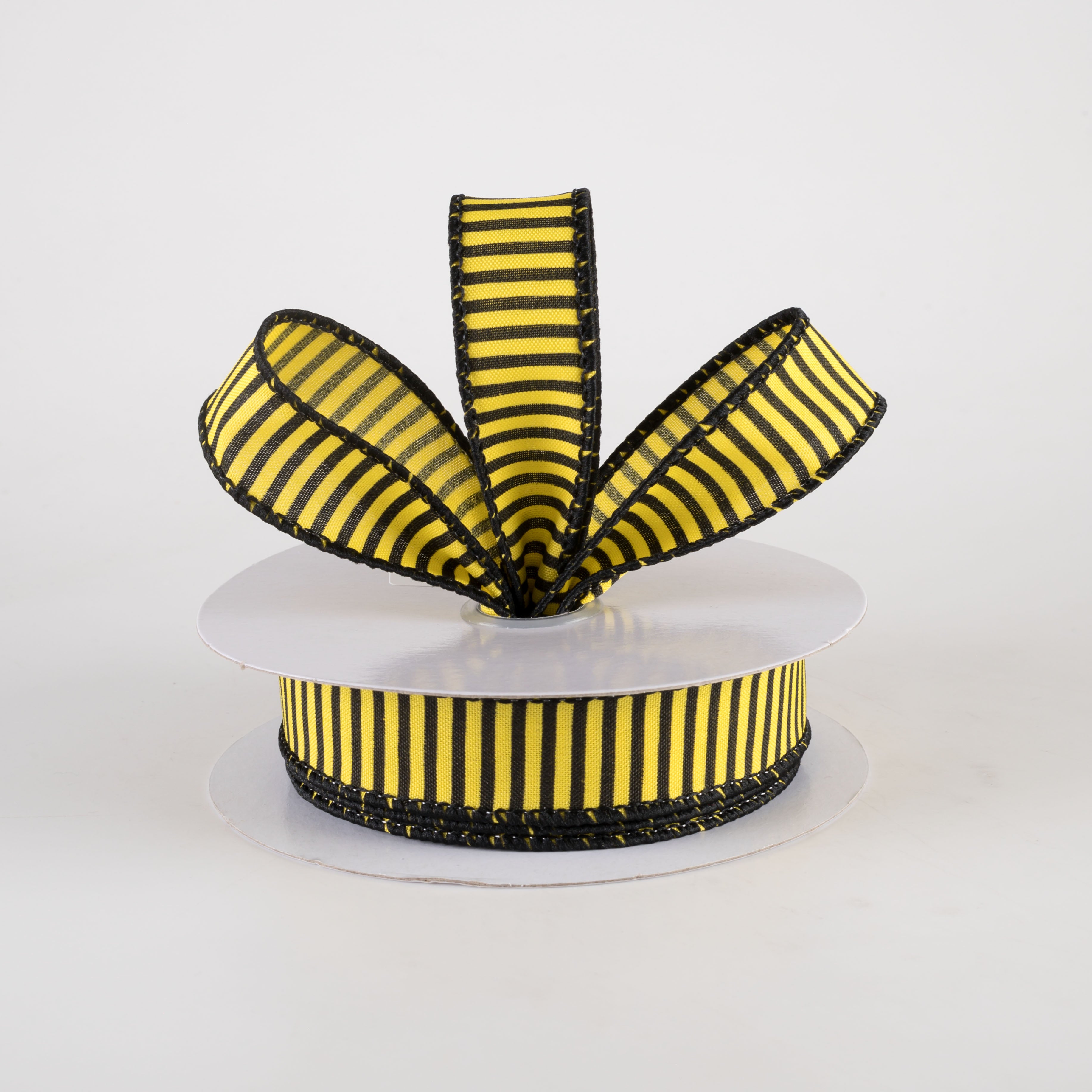 7/8" Horizontal Thin Stripes Ribbon: Yellow & Black (10 Yards)