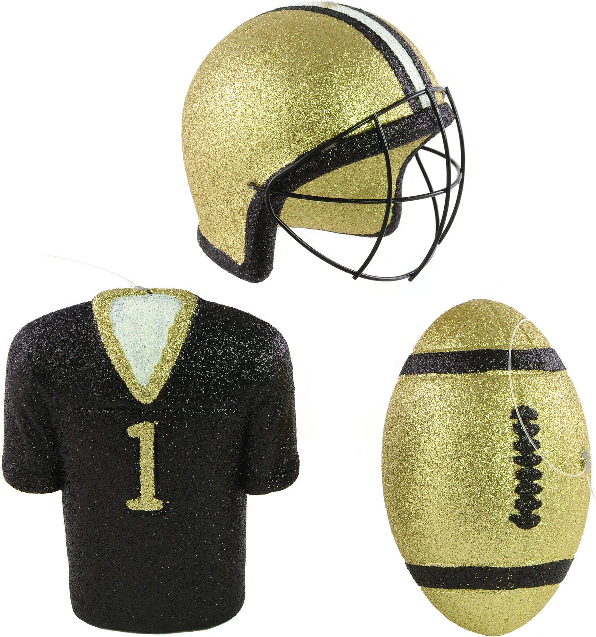 Glitter Football Ornament Assortment: Black & Gold ( Set of 3)