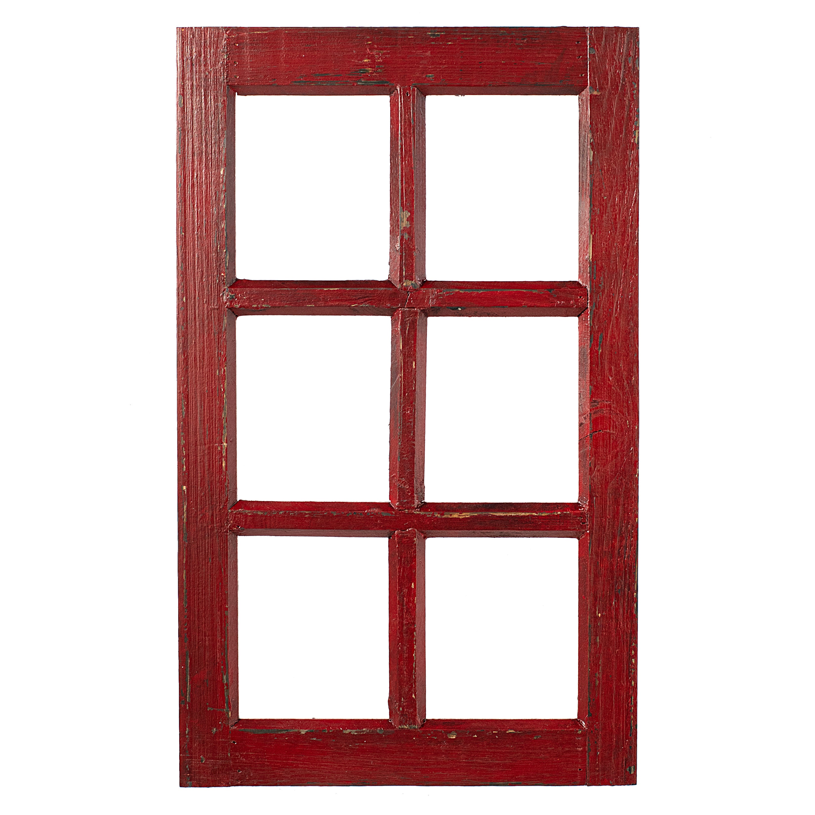 20" Decorative Wood Window: Antique Red