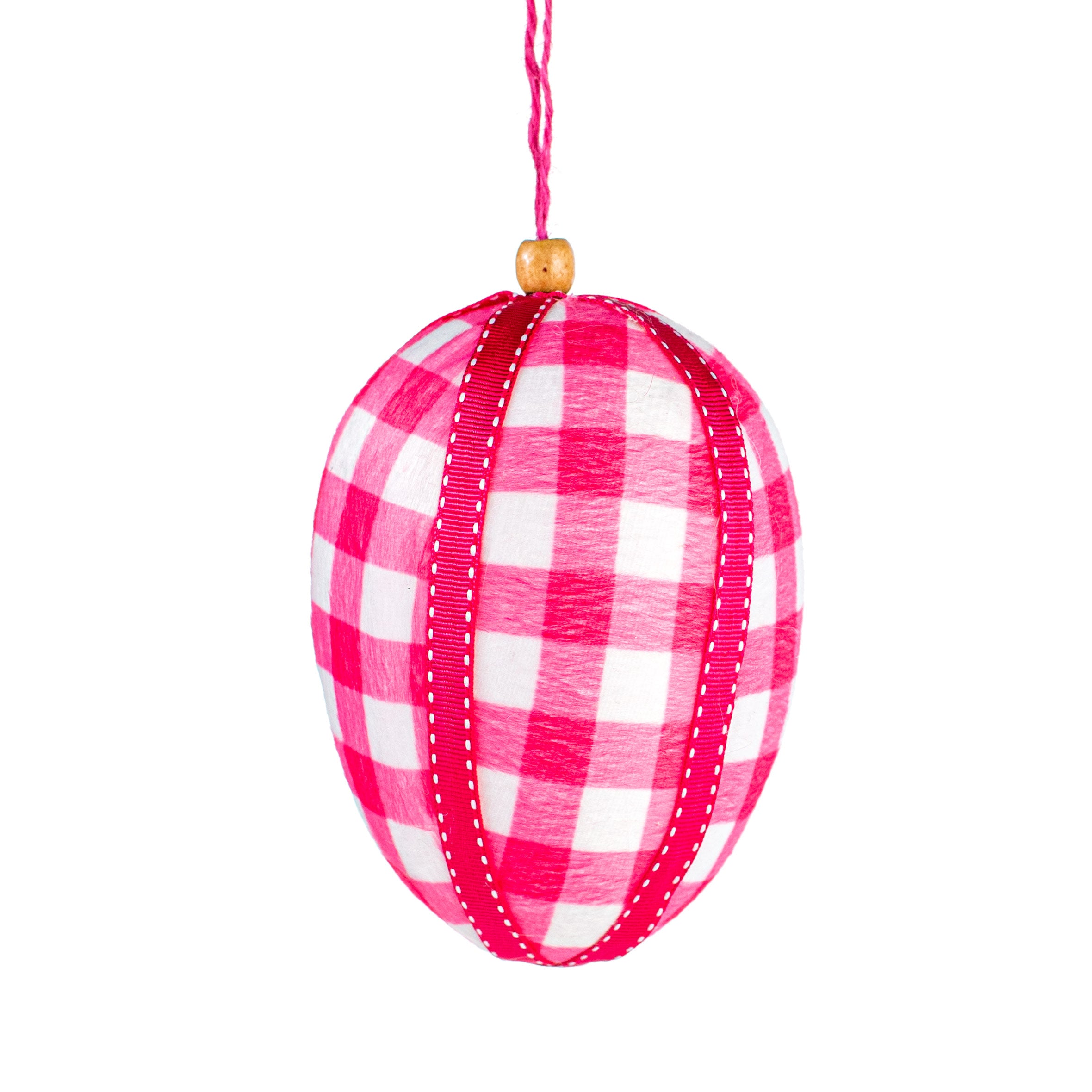 6" Gingham Egg Ornament: Fuchsia Pink