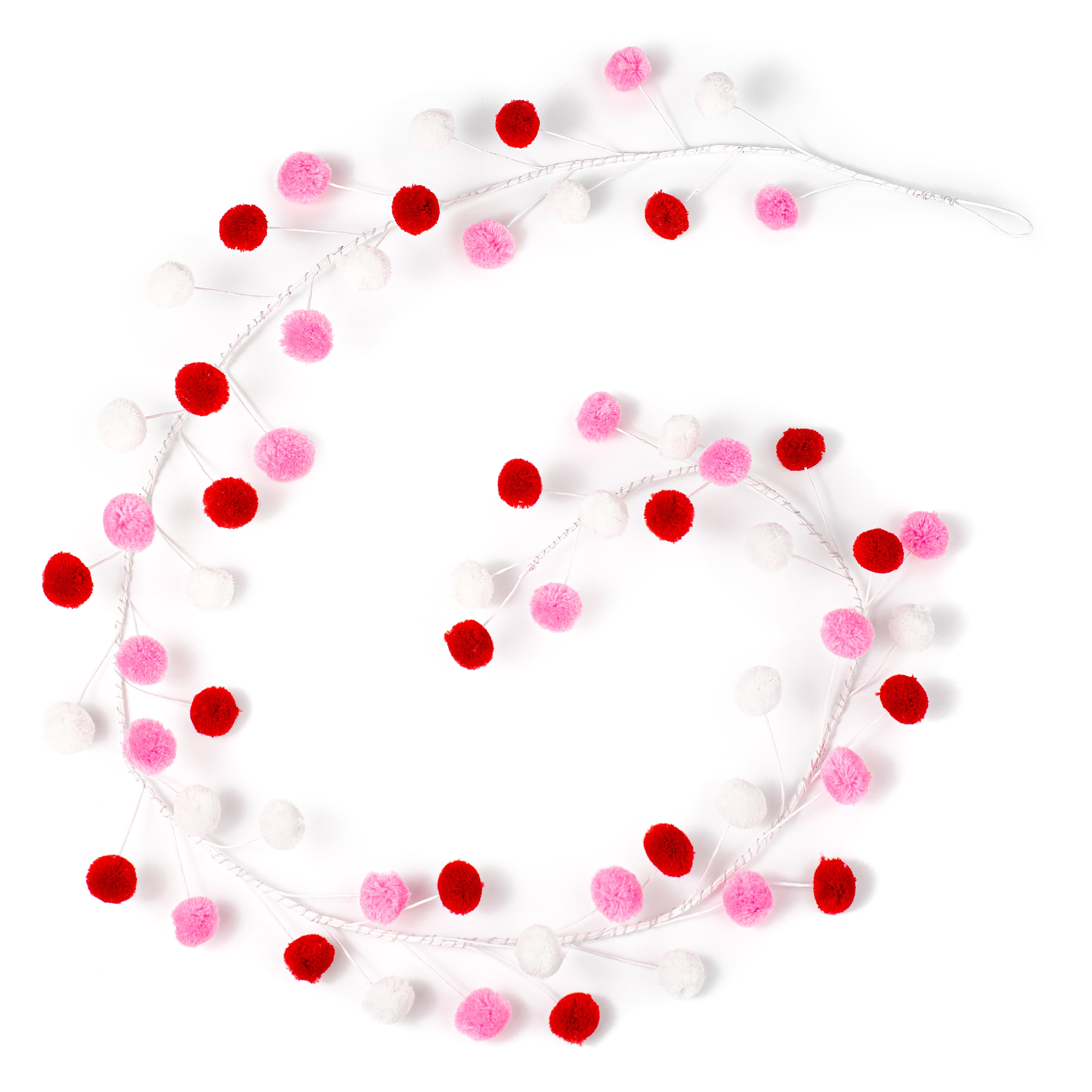 5' 3-Color Pom Pom Wire Garland: Red, White, Pink
