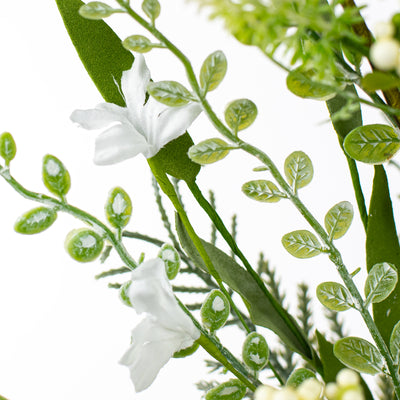 24" Fabric Flower, Leaf, Berry Spray: White