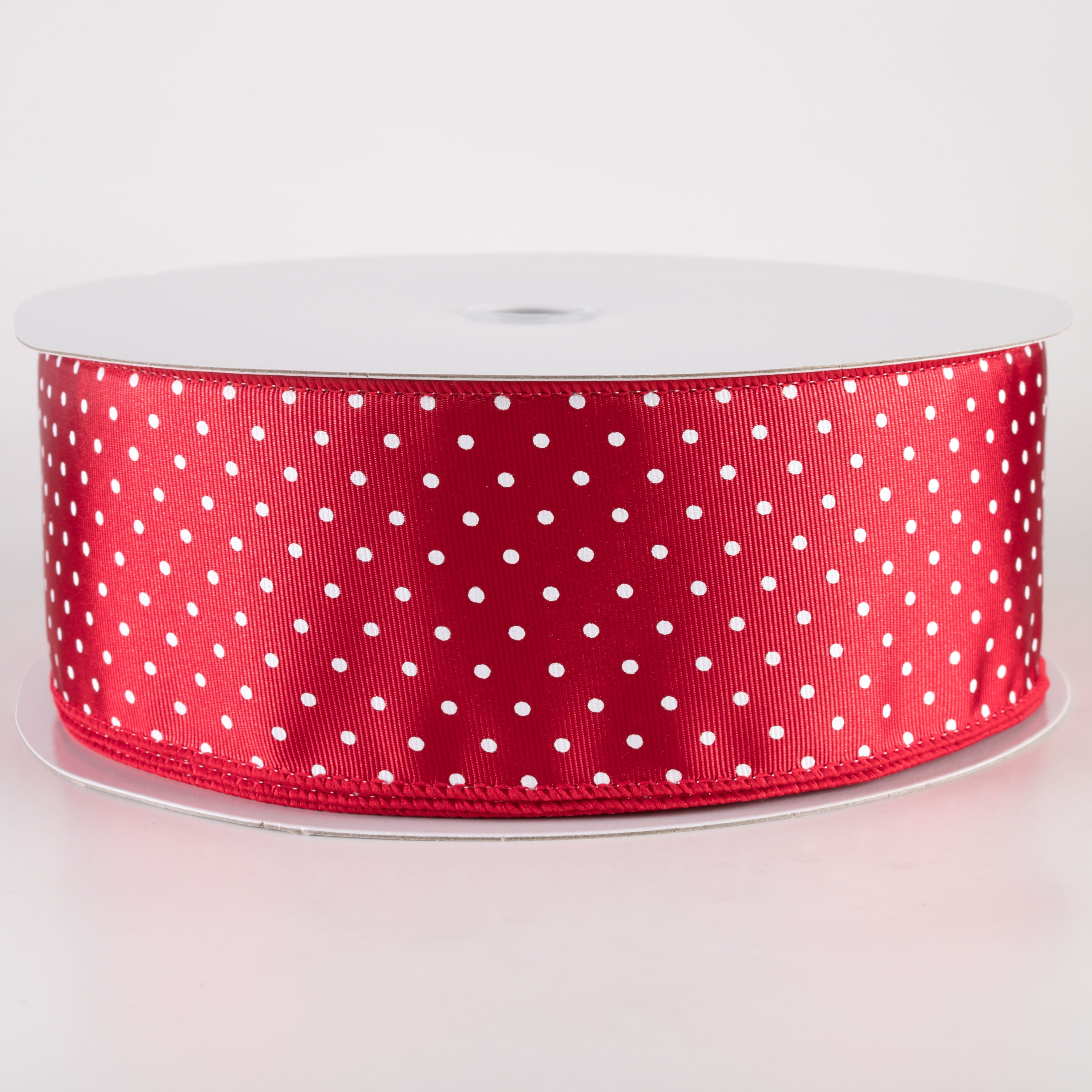 2.5" Ribbed Satin & White Microdots: Red (50 Yards)