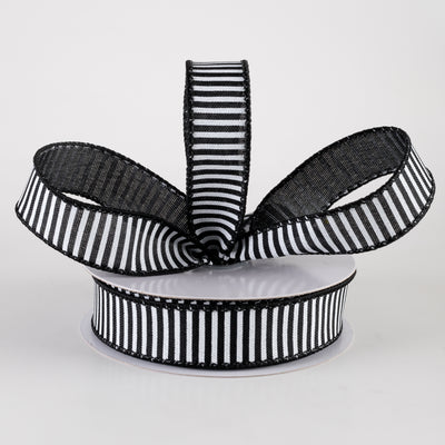 7/8" Horizontal Thin Stripes Ribbon: Black & White (10 Yards)