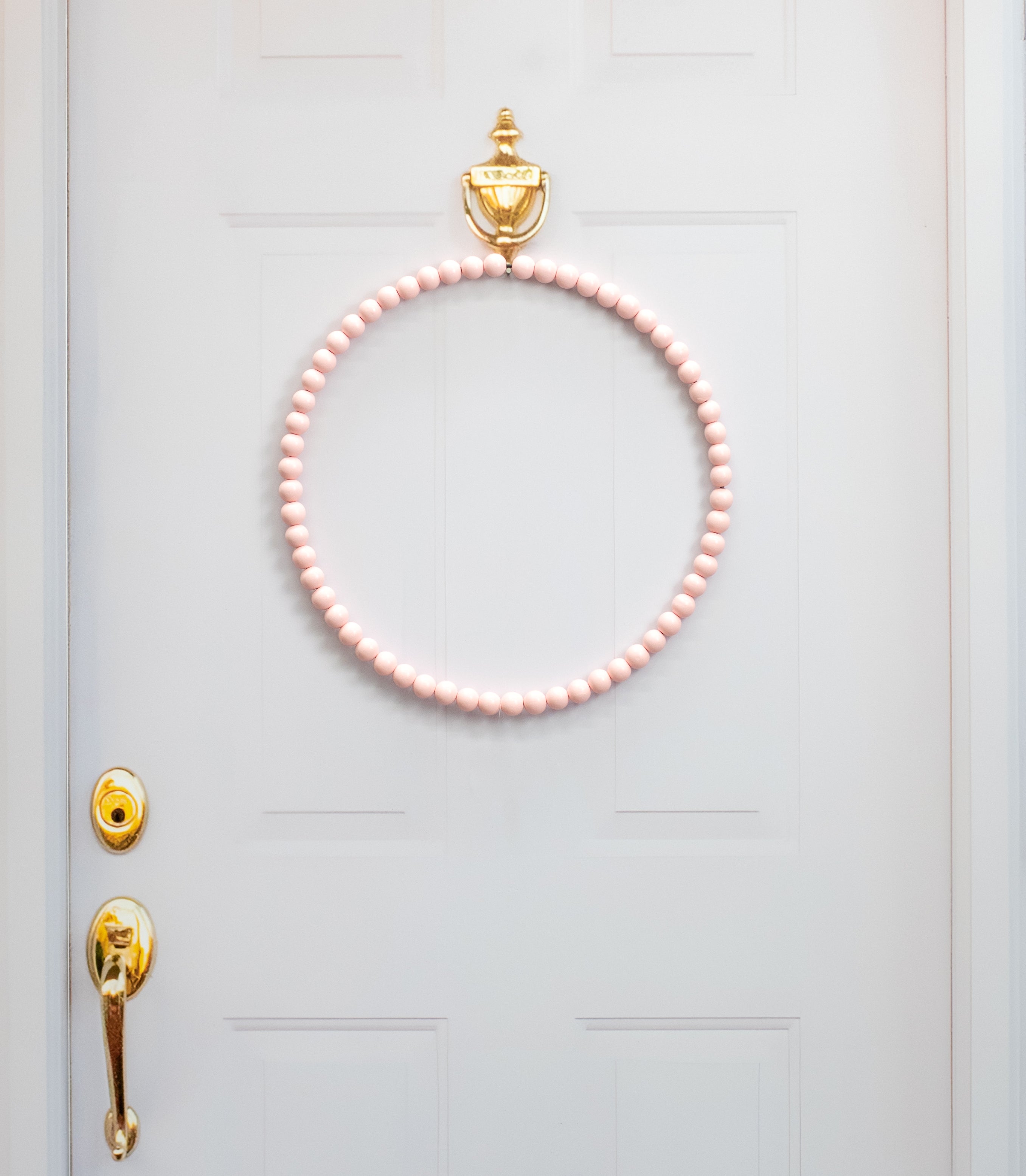 17.75" Wood Bead Wreath: Quartz Blush Pink