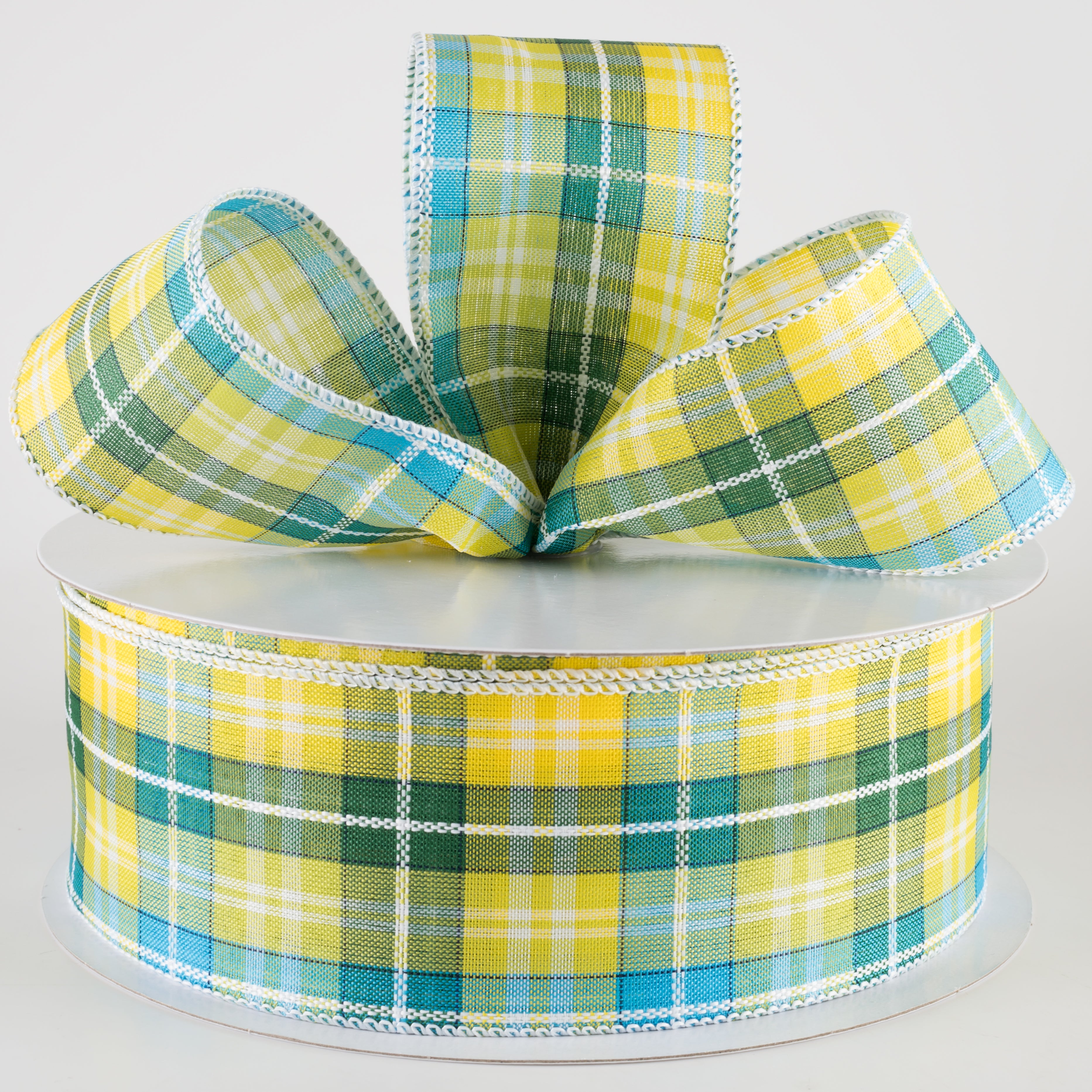 2.5" Kennedy Plaid Ribbon: Turquoise, Green, Yellow (50 Yards)