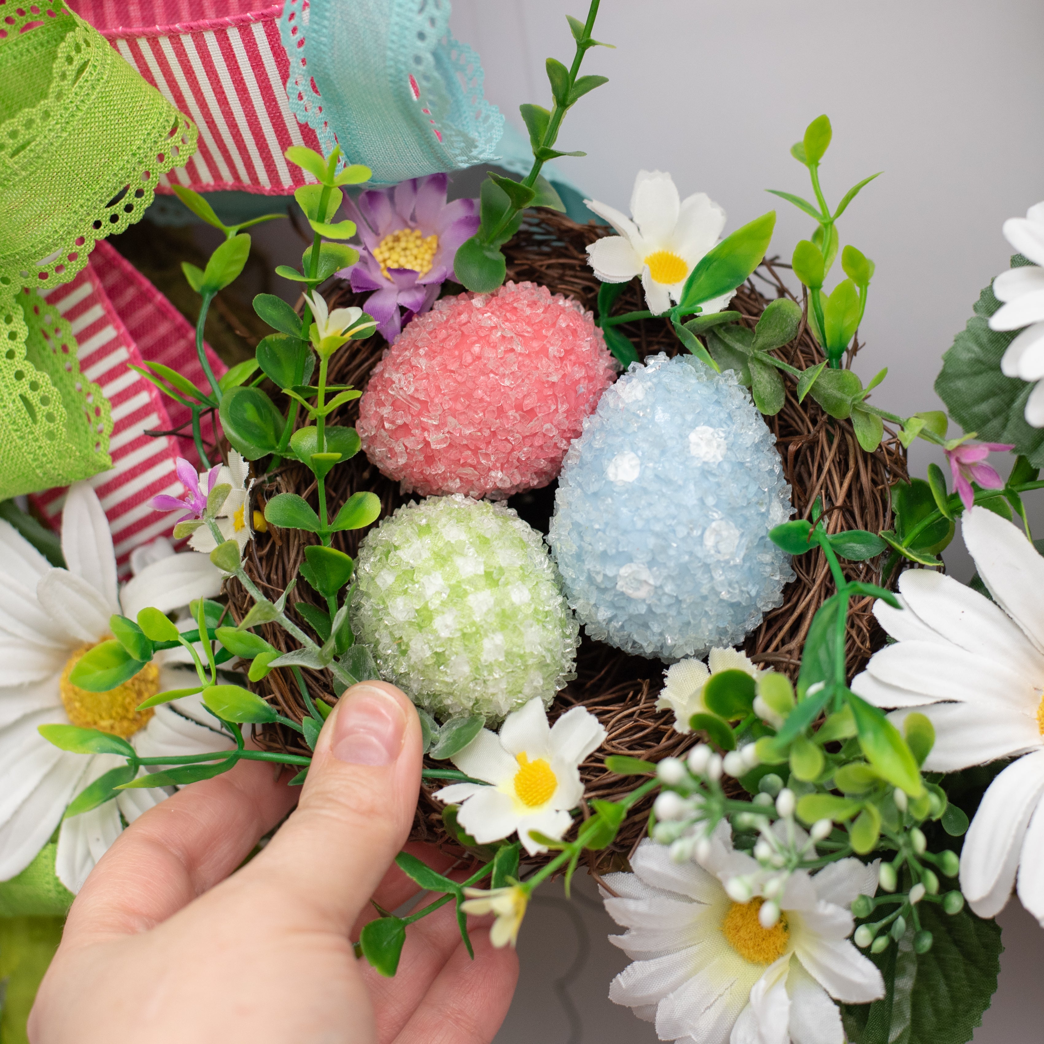 6" Patterned Easter Eggs Nest Ornament